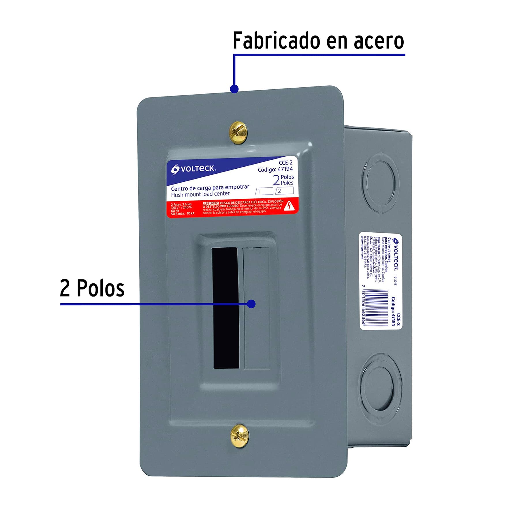 Centro de Carga Volteck 2 Polos de Empotrar