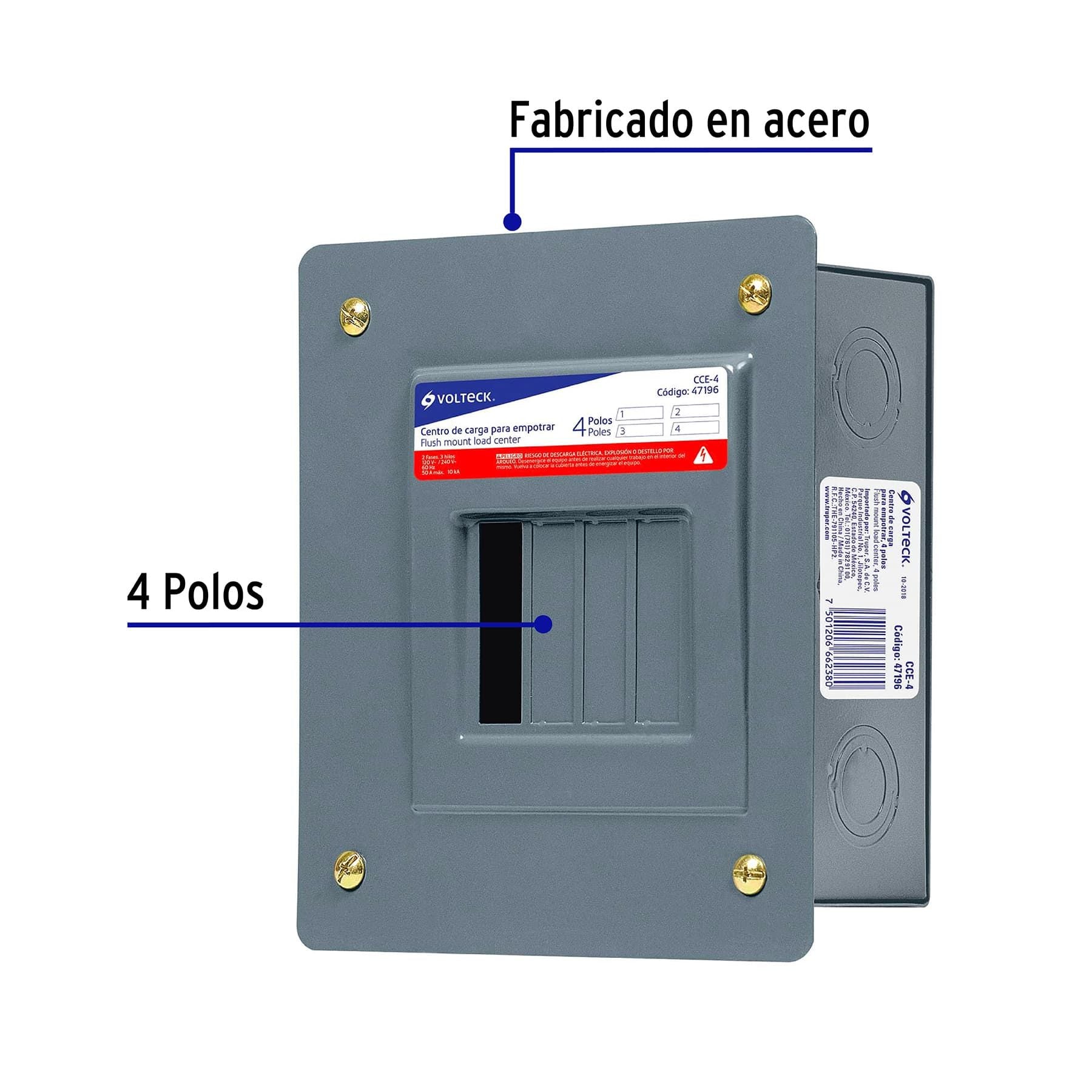 Centro de Carga Volteck 4 Polos de Empotrar