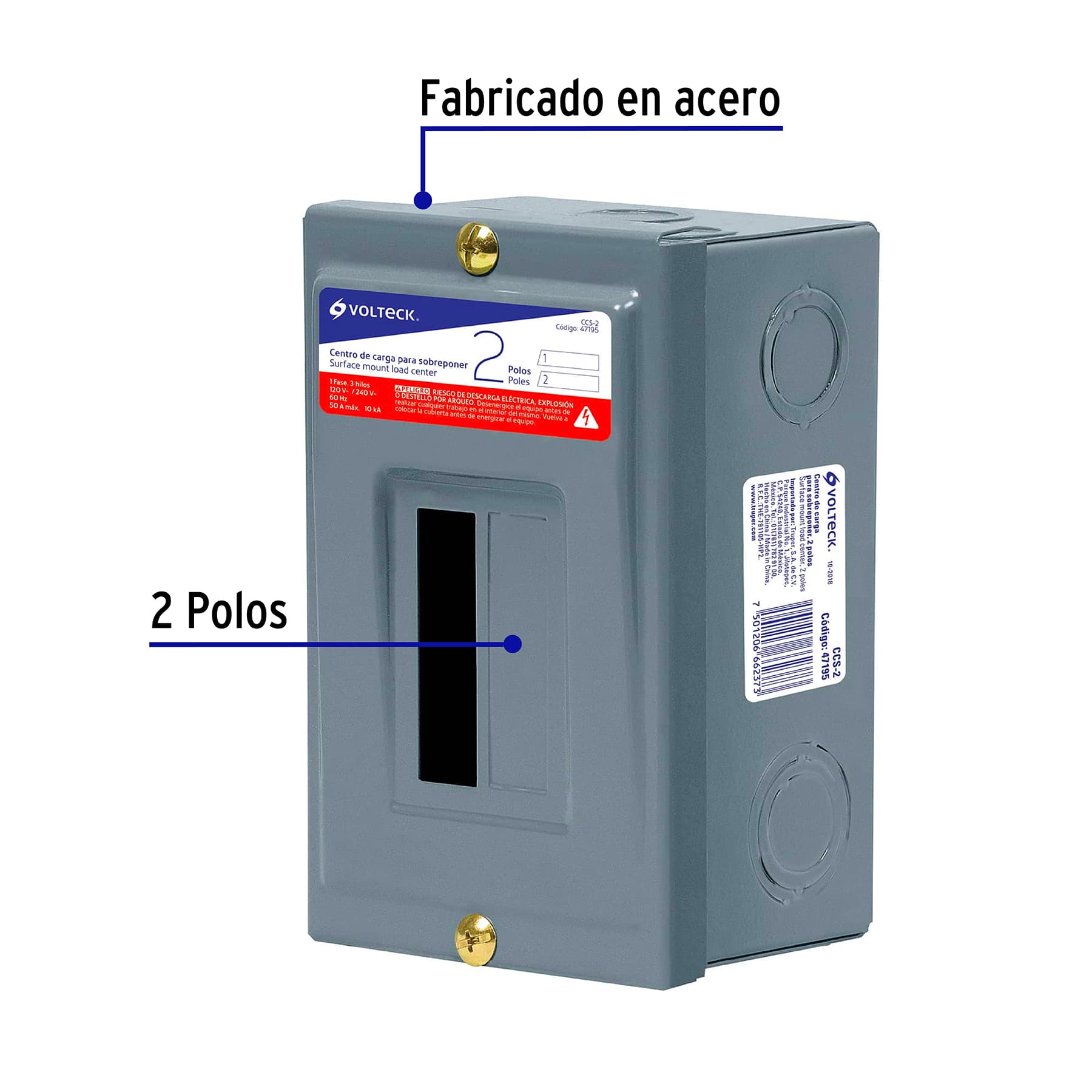 Centro de Carga Volteck 2 Polos de Sobreponer