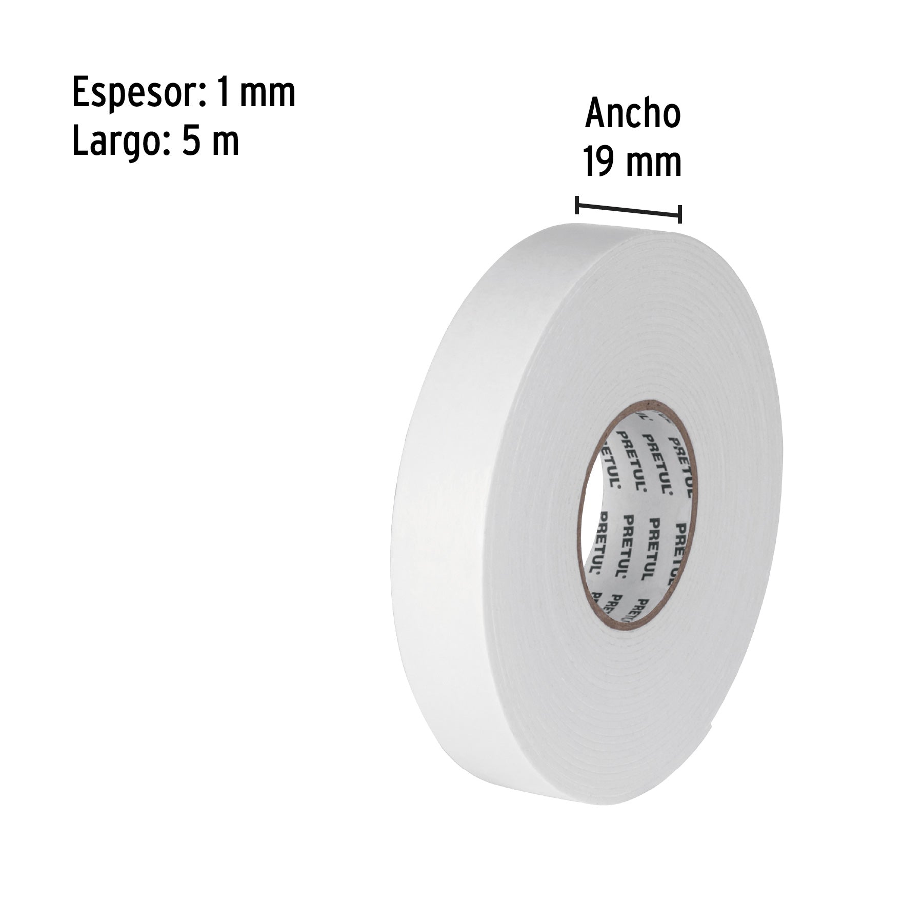 Cinta de Montaje 19 mm x 5 mts Doble Cara Blanca Pretul