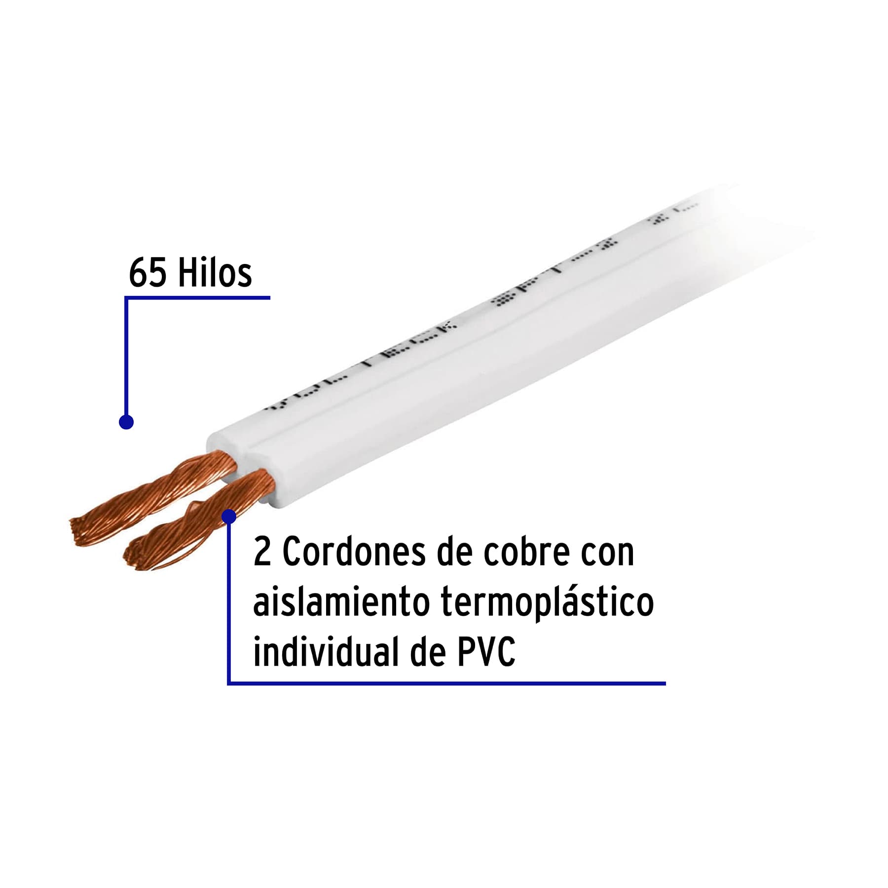 Cable Duplex Flexible 12 AWG Blanco Volteck Rollo 100 Metros