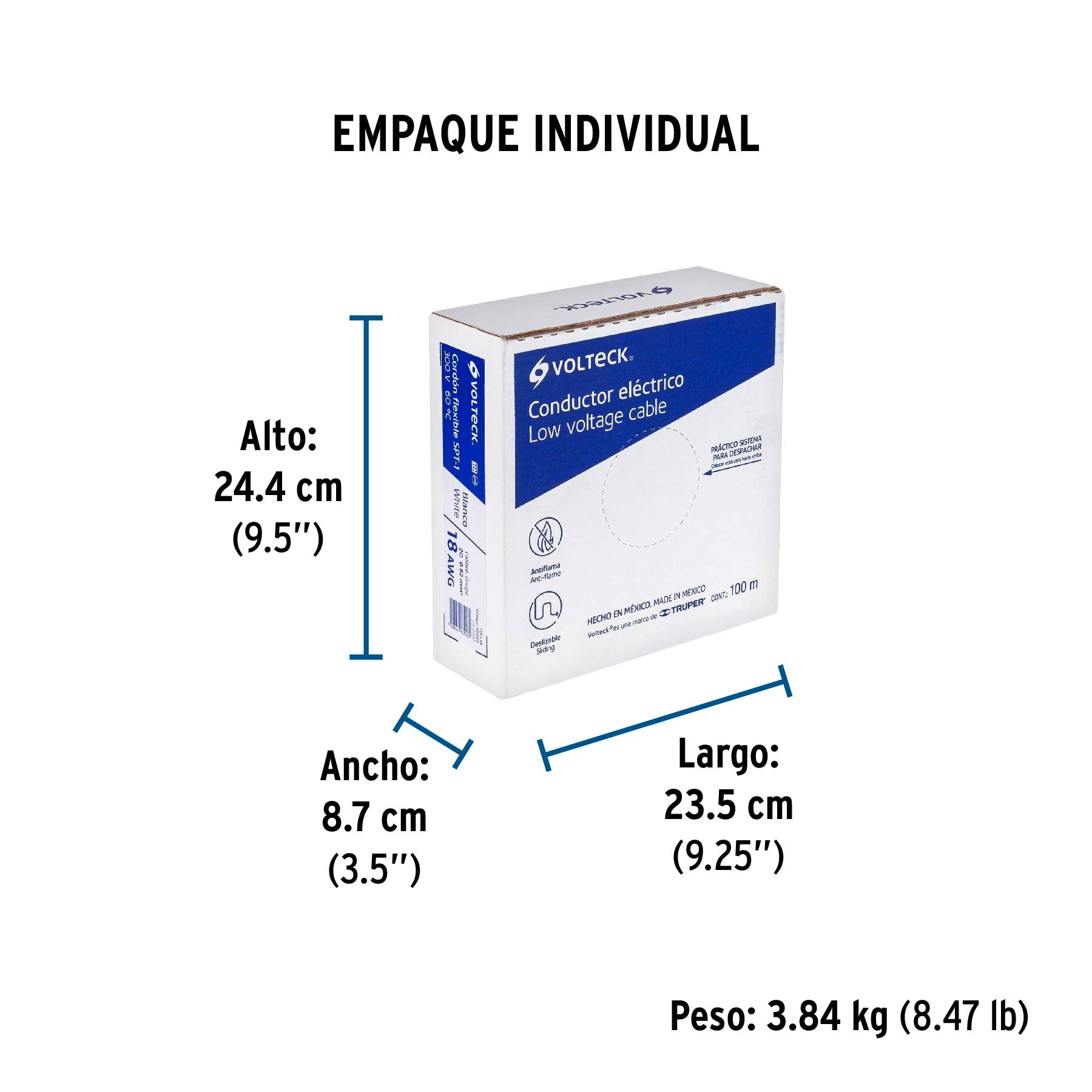 Cable Duplex Flexible 18 AWG Blanco Volteck Rollo de 100 Metros