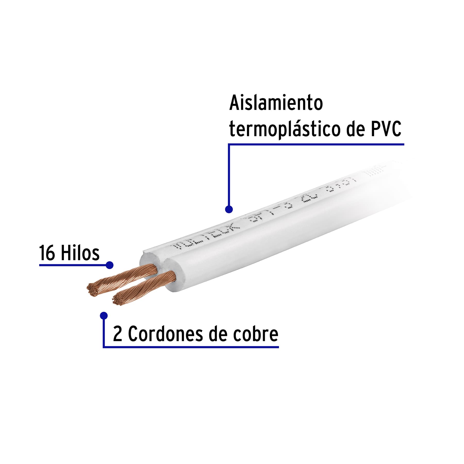 Cable Duplex Flexible 18 AWG Blanco Volteck por Metro