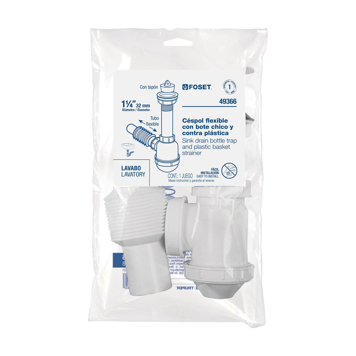 Cespol para Lavabo Flexible de Bote de Polipropileno 1"1/4 Foset