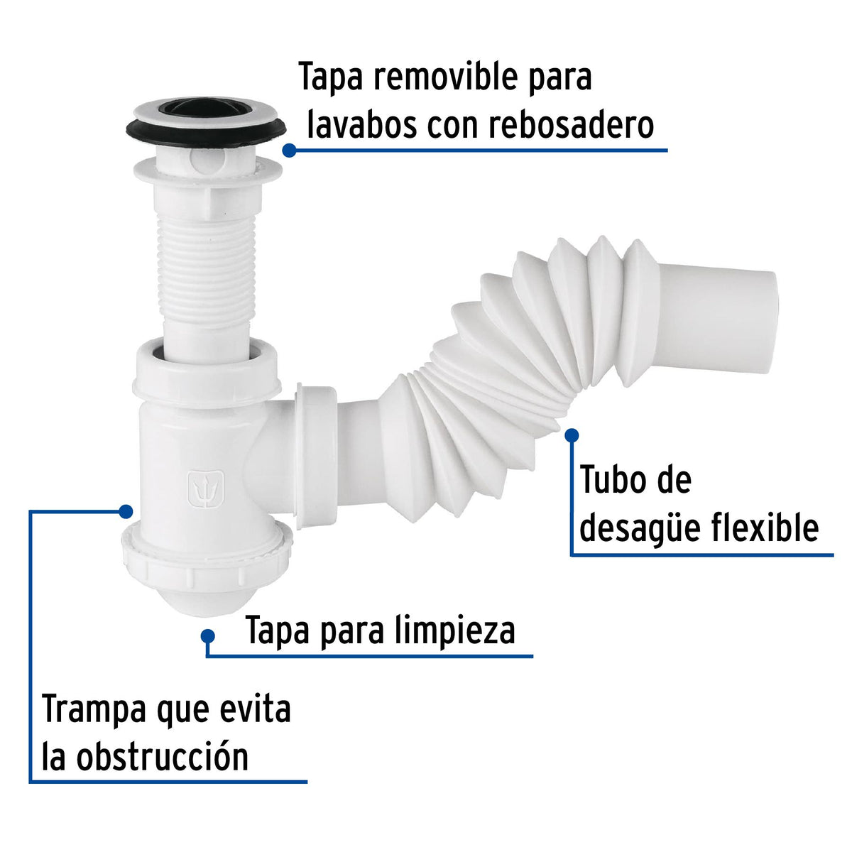 Cespol para Lavabo Flexible de Bote de Polipropileno 1"1/4 Foset