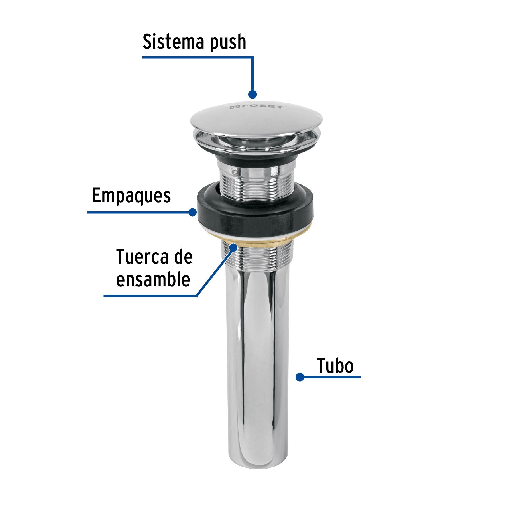 Contra para Lavabo Tipo Hongo sin Rebosadero Foset Cromo