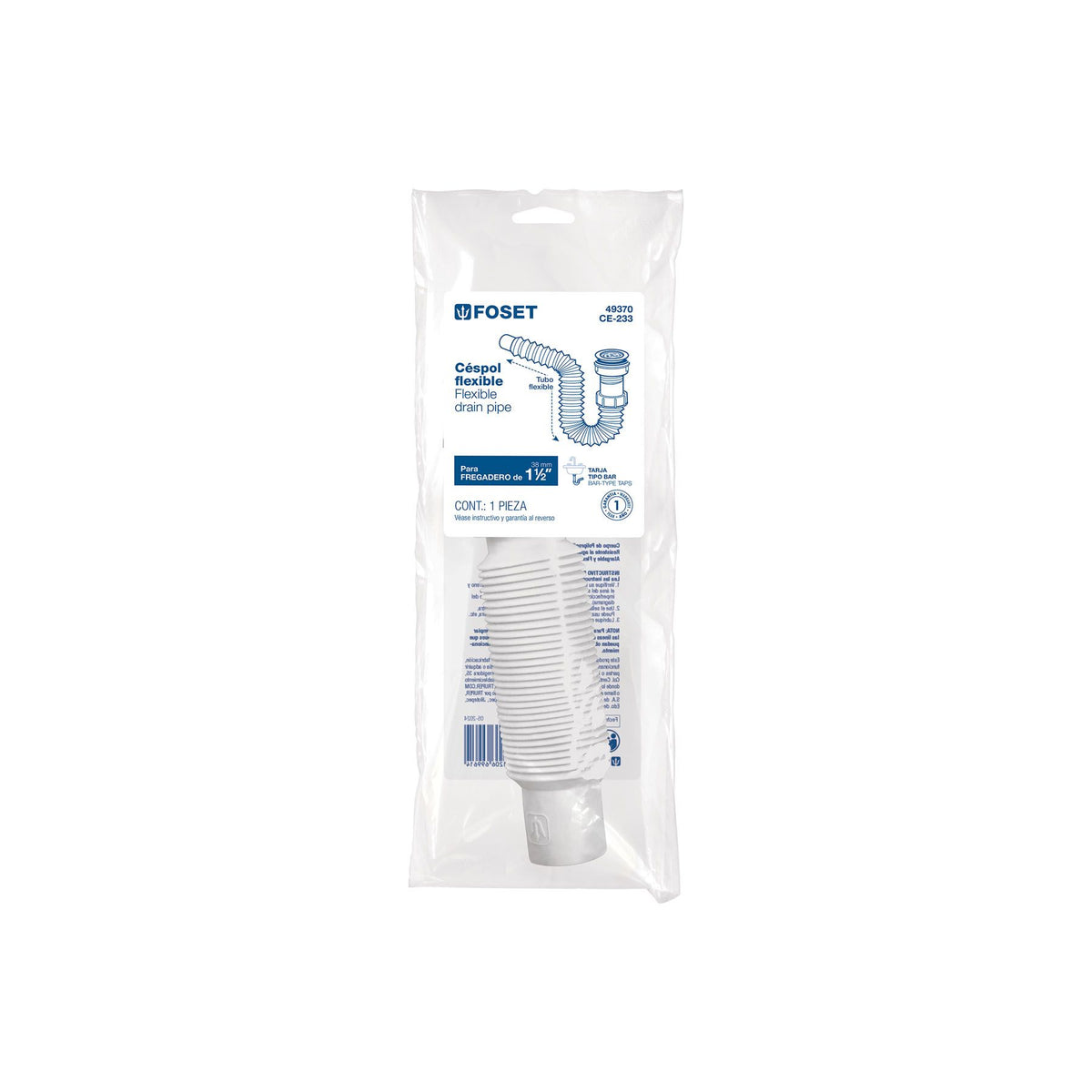 Cespol Flexible Tipo "P" para Fregadero de Polipropileno Foset