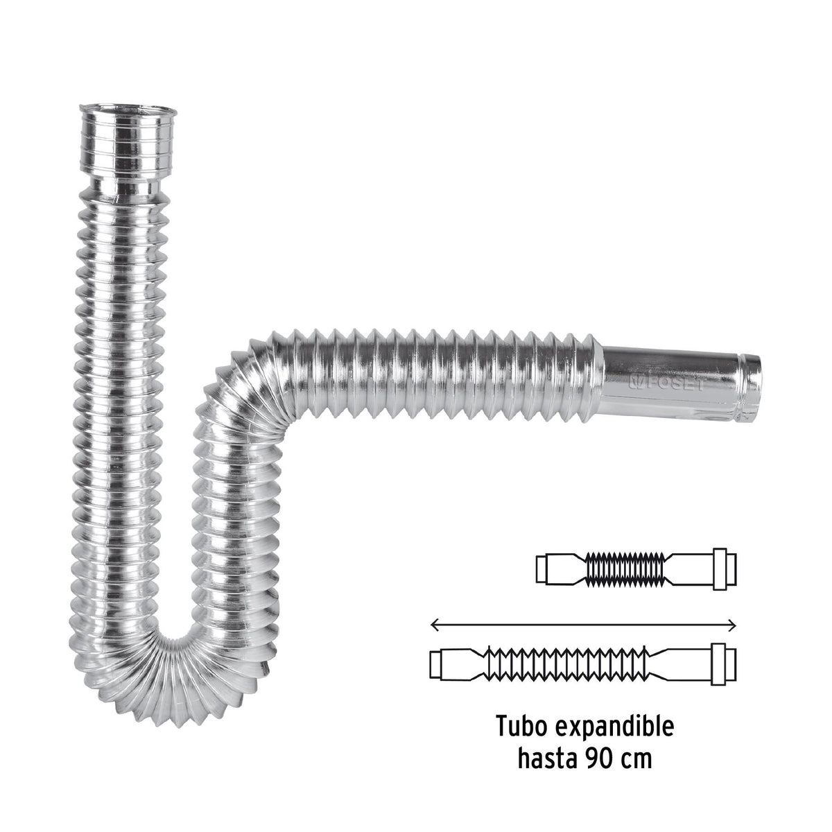 Cespol Flexible Tipo "P" para Lavabo o Fregadero Extra Largo Cromo Foset