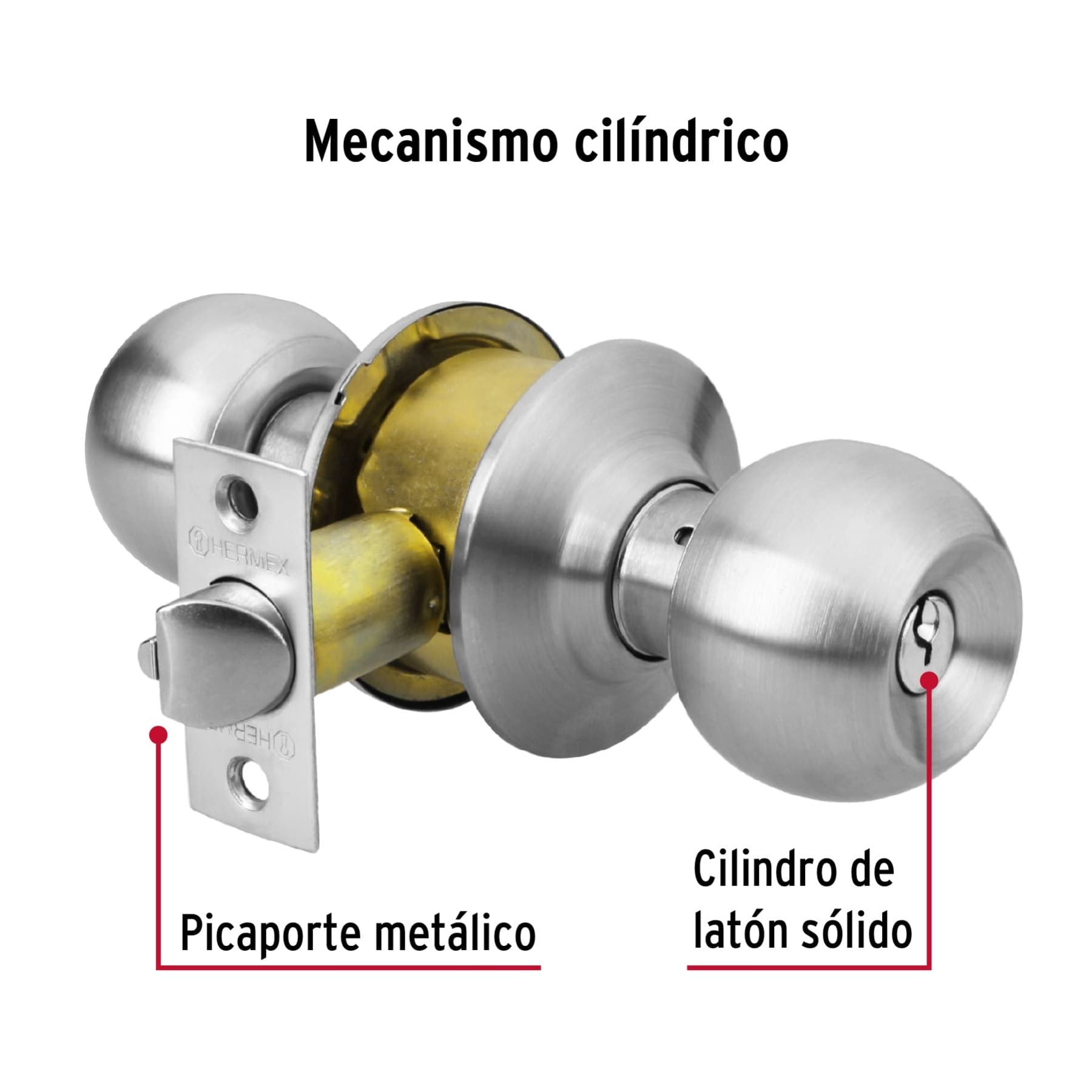 Cerradura Tipo Esfera Cilindrico HERMEX Cromo Entrada