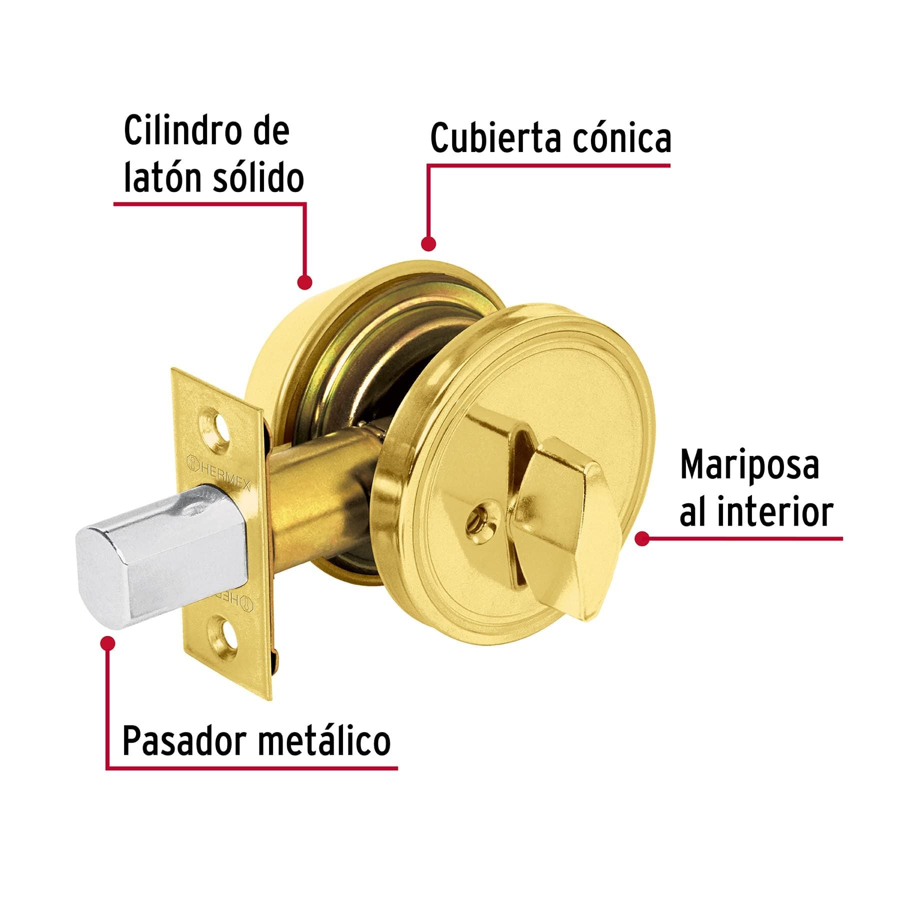 Cerrojo Llave - Mariposa HERMEX Llave Puntos Laton Brillante
