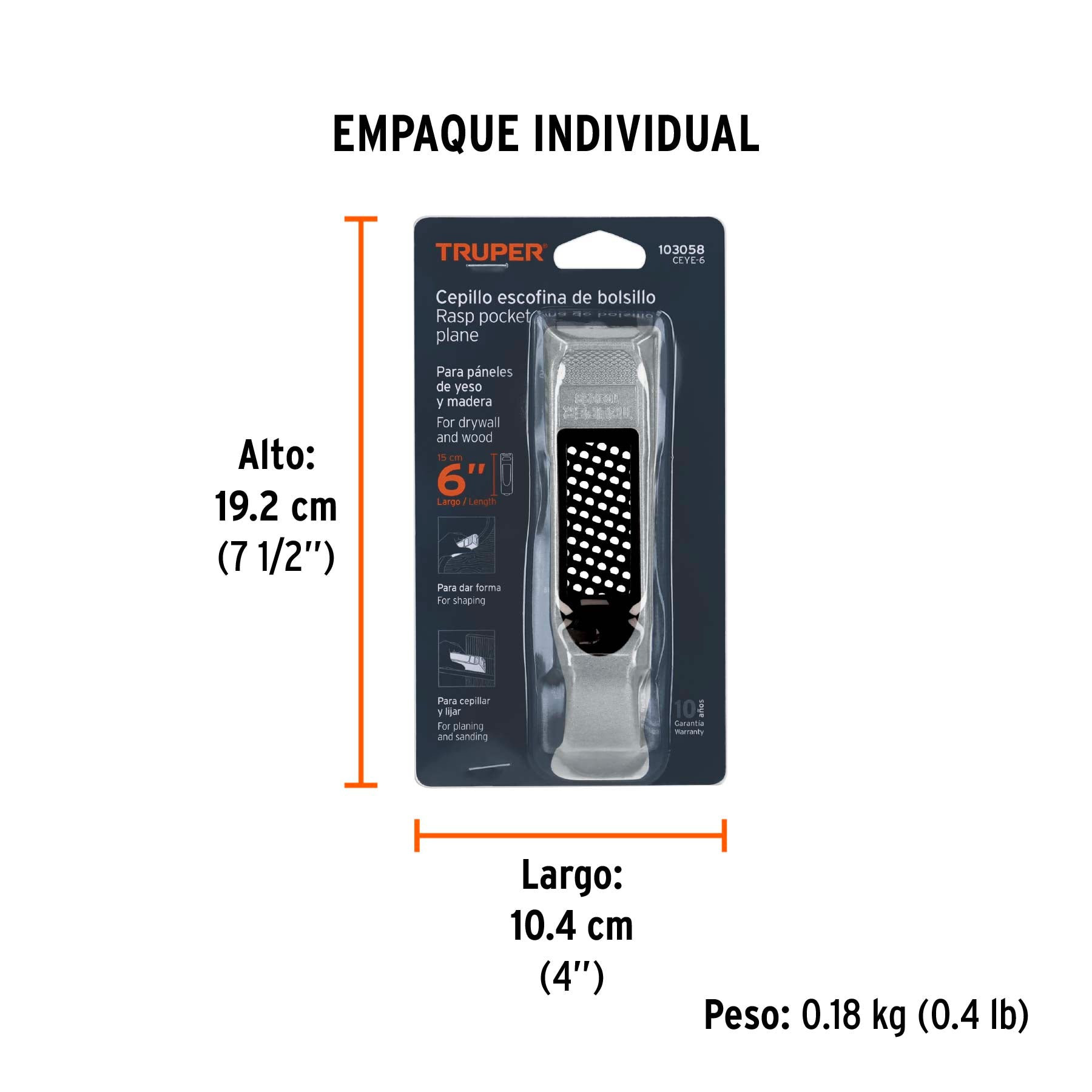 Cepillo Escofina para Muros de Yeso 6" Truper