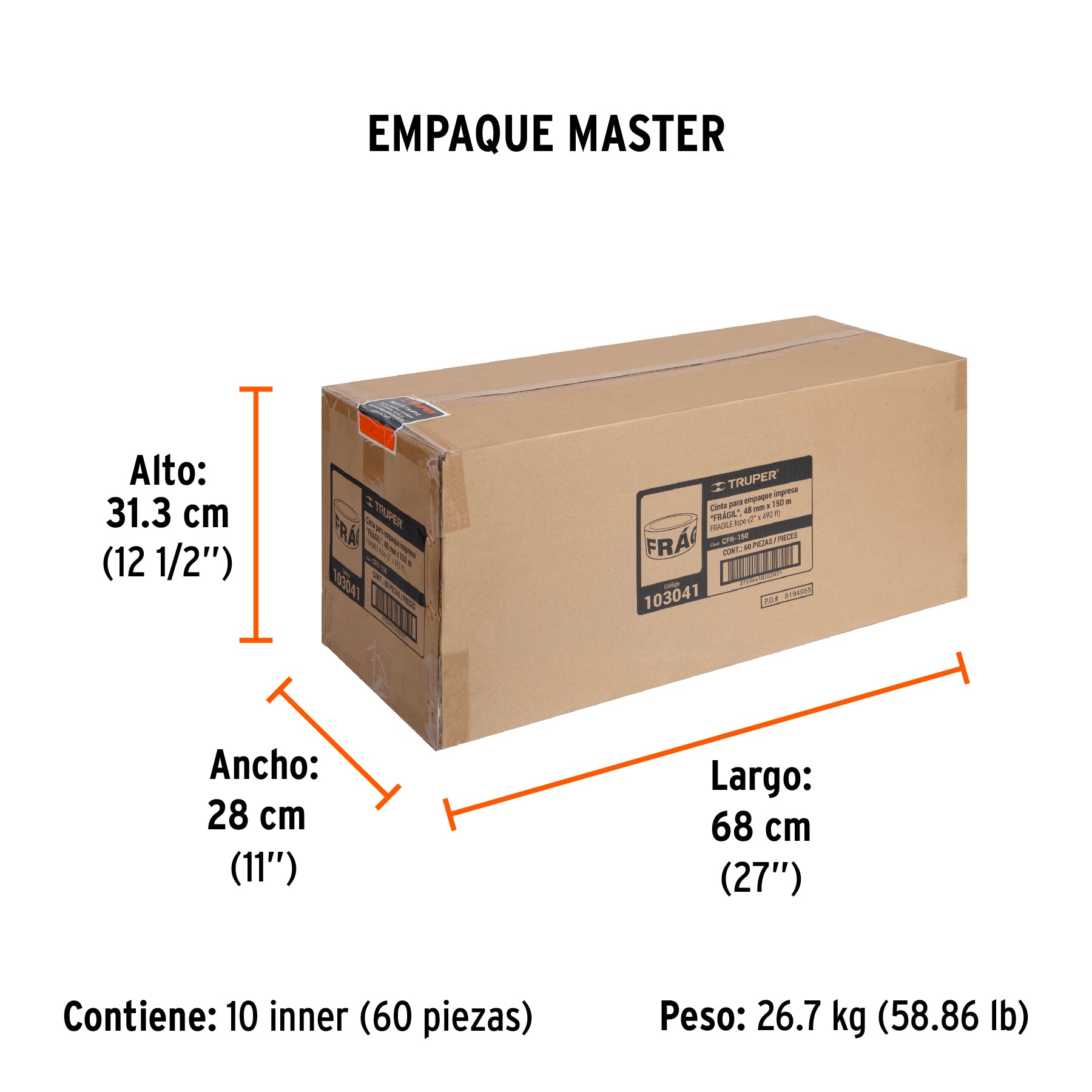 Cinta de Empaque "Fragil" 48 mm X 150 mts Truper