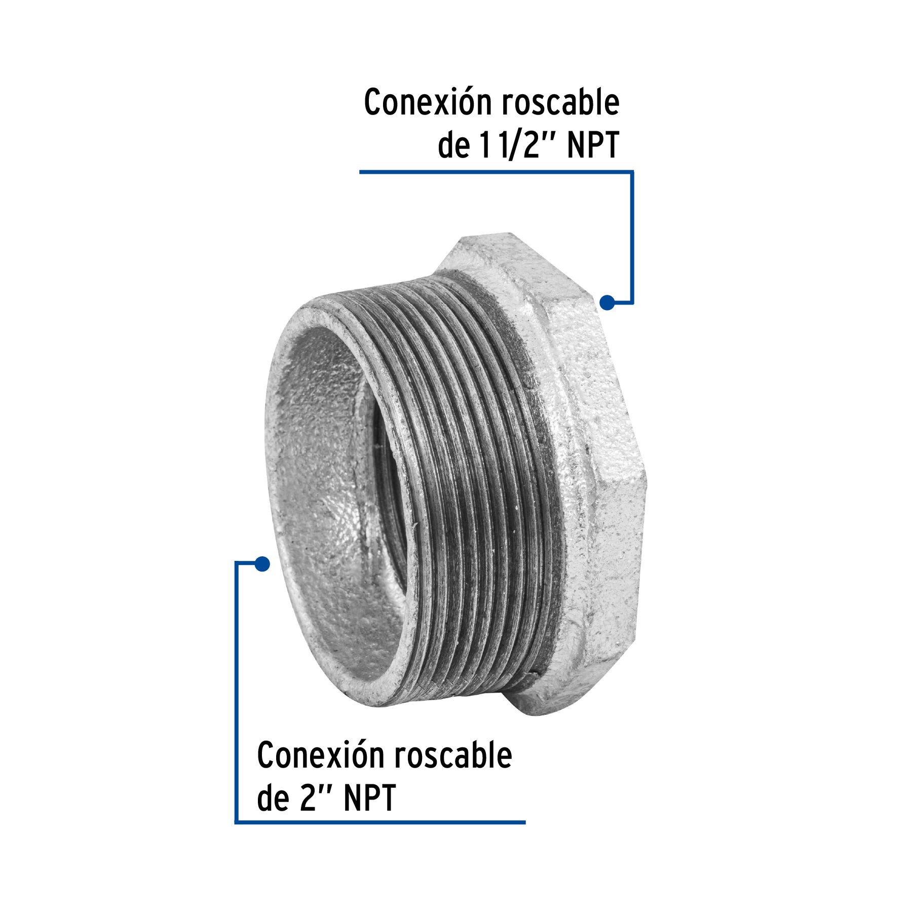 Reduccion Bushing Galvanizada 2" x 1"1/2 Galvaflow