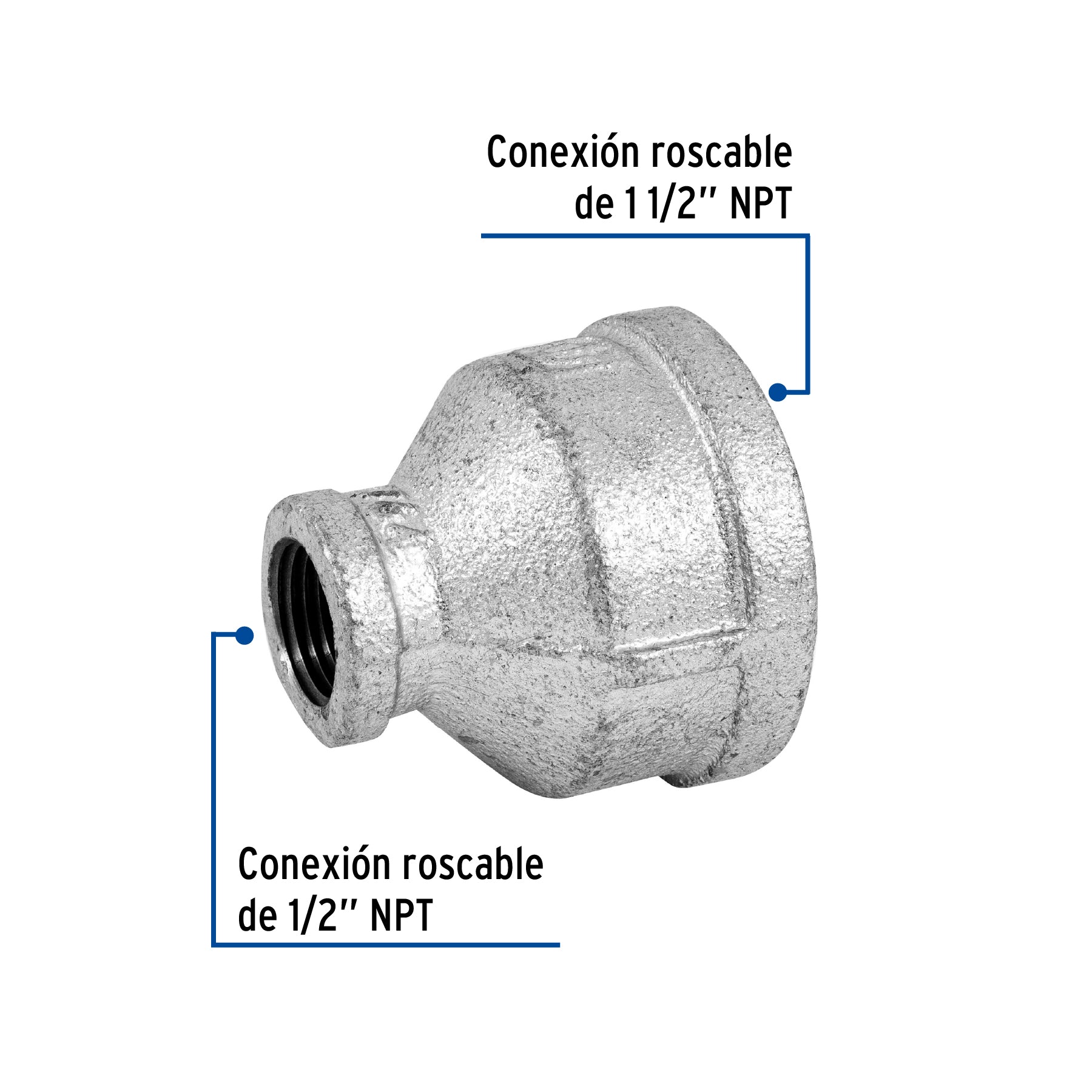 Reduccion Campana Galvanizada 1"1/2 x 1/2" Galvaflow