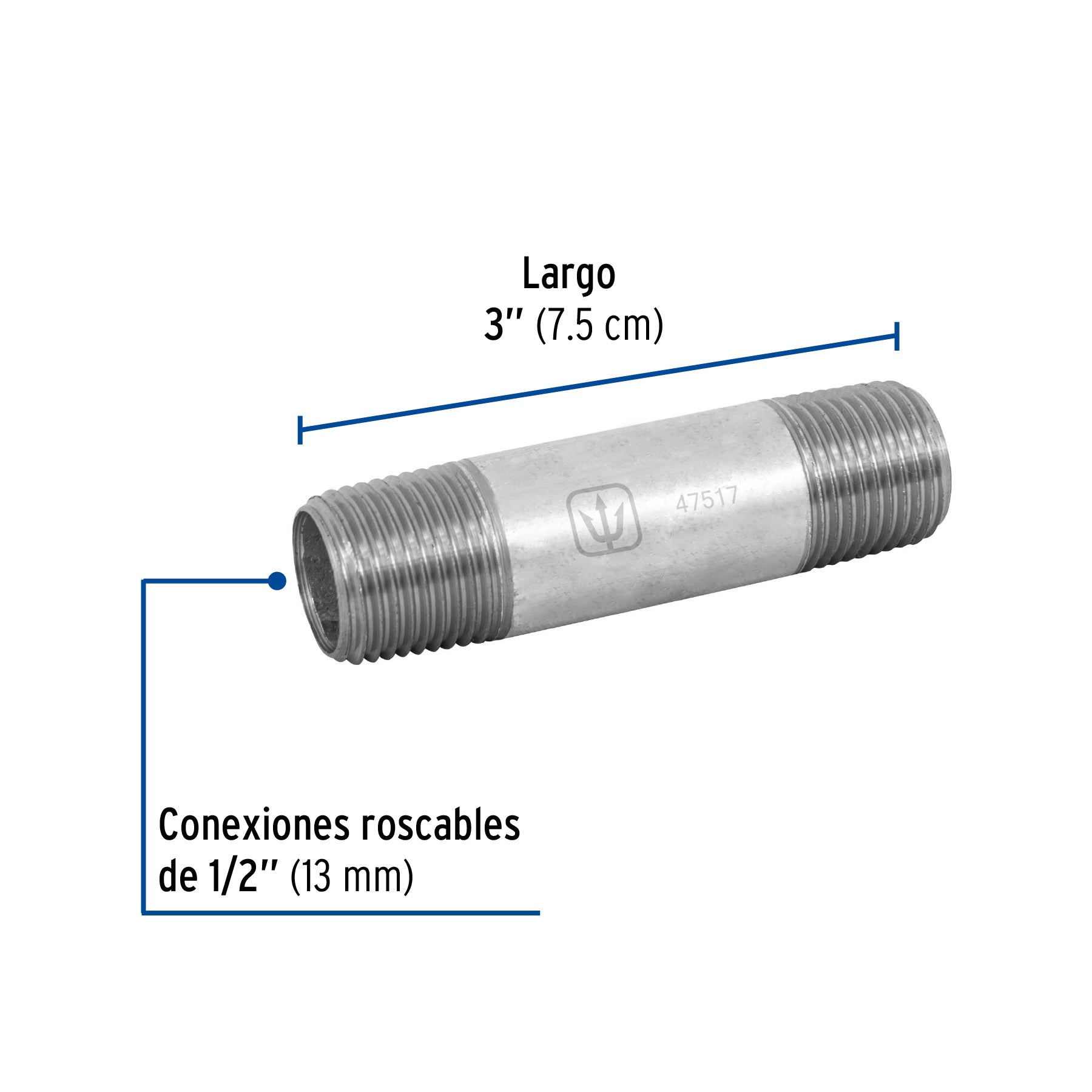 Niple Galvanizado 1/2" x 3" (13 mm x 7.5 cms) Galvaflow