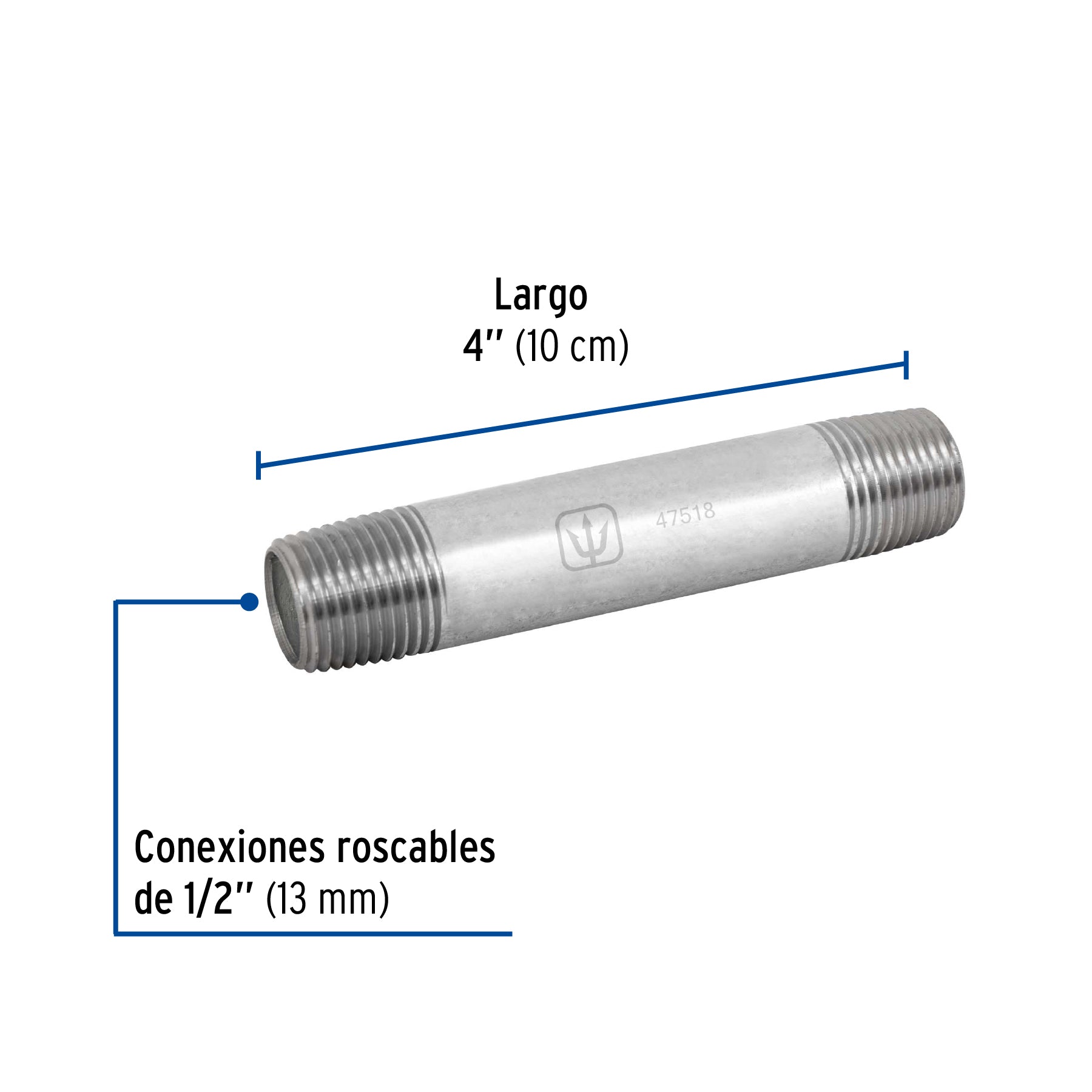 Niple Galvanizado 1/2" x 4" (13 mm x 10 cms) Galvaflow