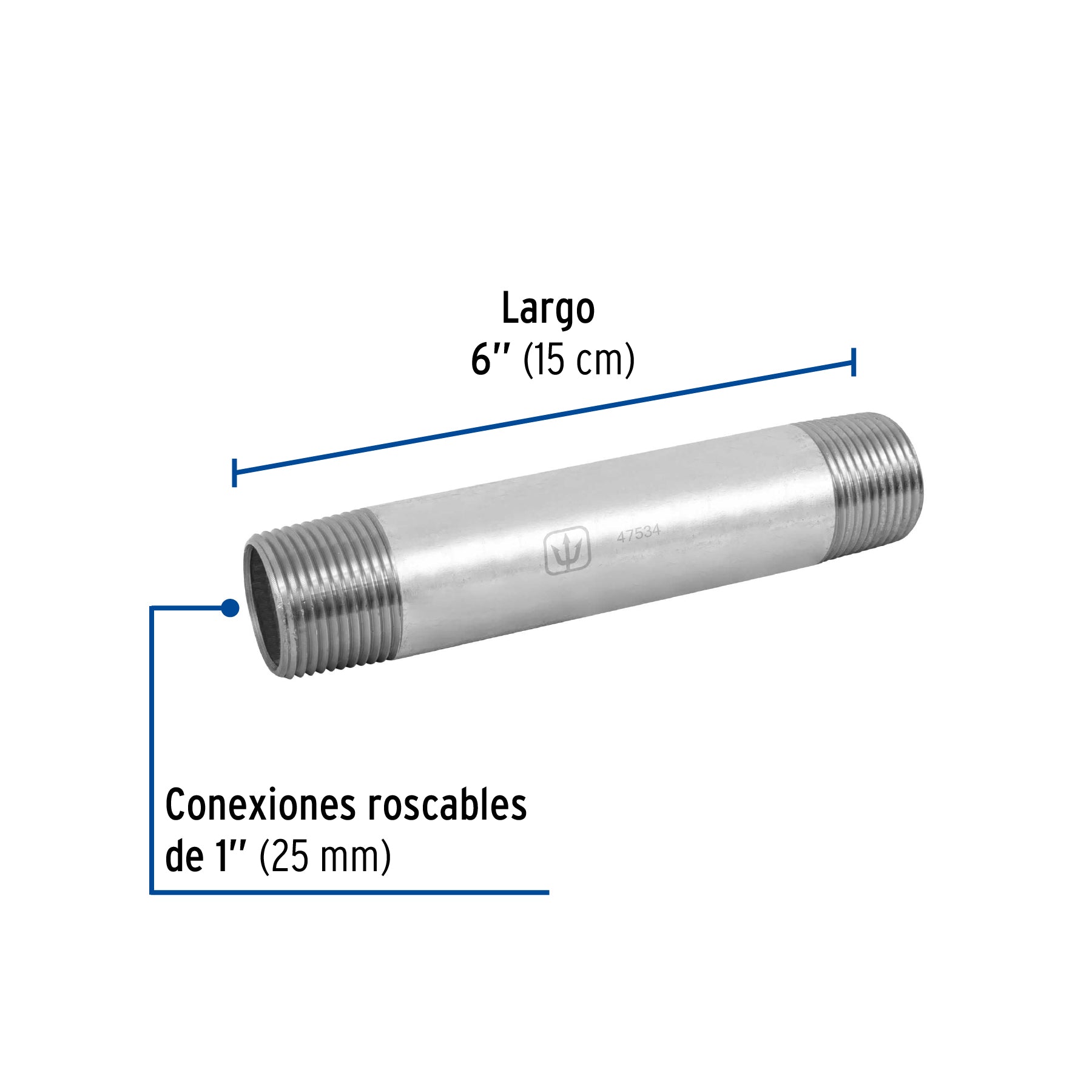 Niple Galvanizado 1" (25 mm) X 6" (15 cms) Galvaflow