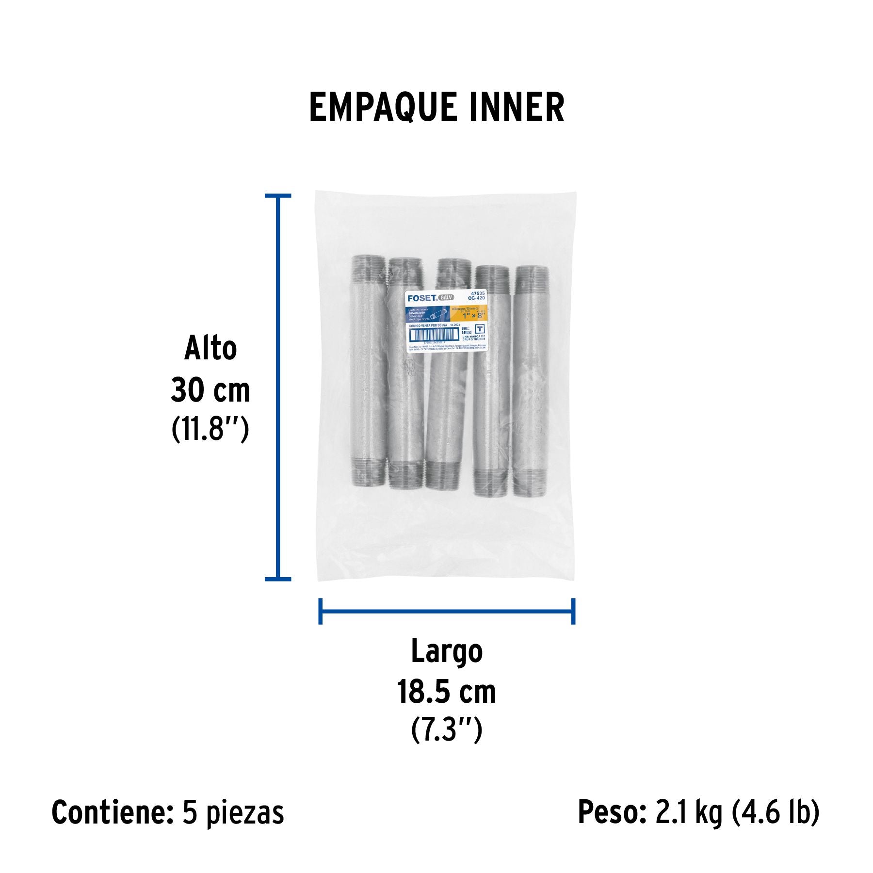 Niple Galvanizado 1" x 8" FOSET