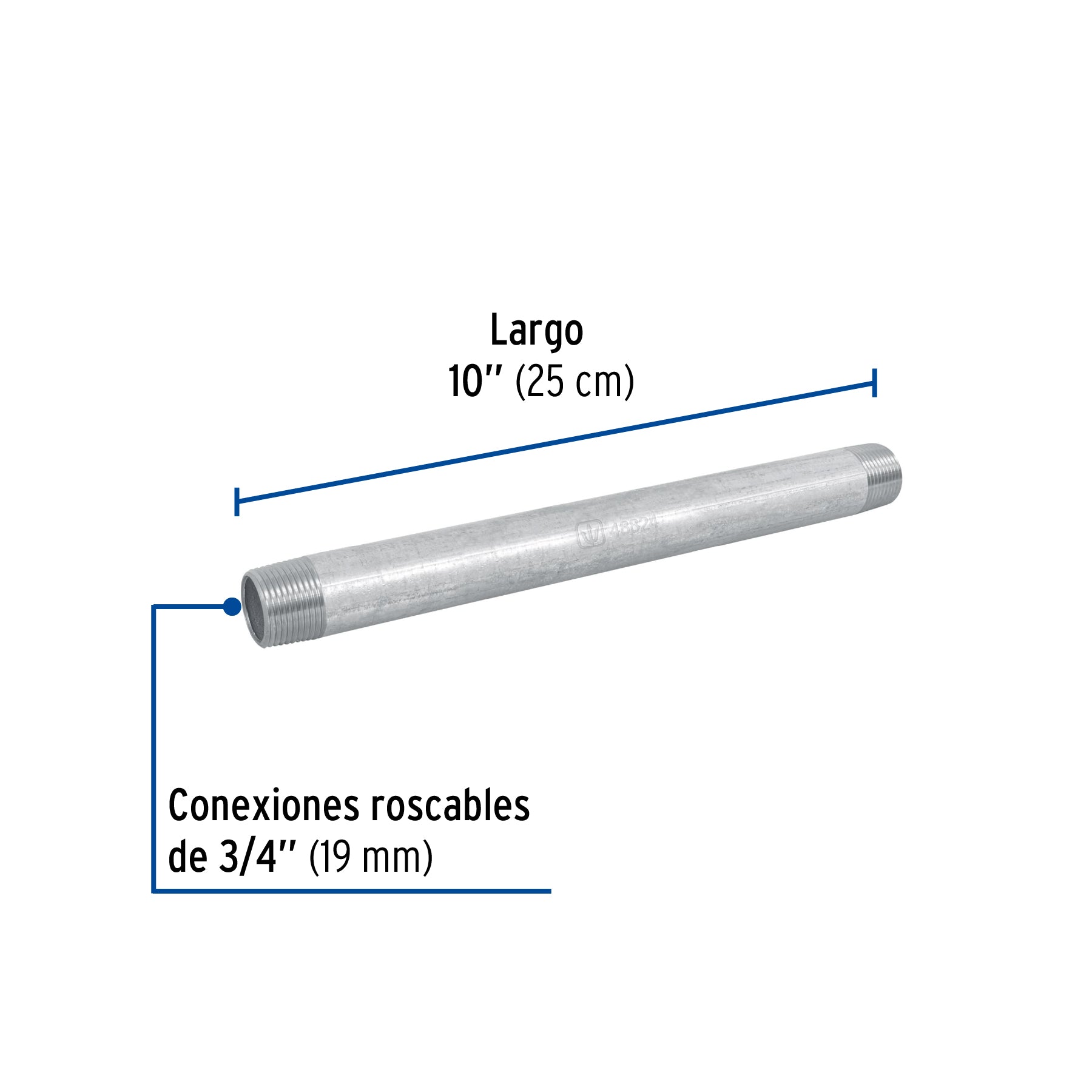 Niple Galvanizado 3/4" x 10" (19 mm x 25 cms) Galvaflow