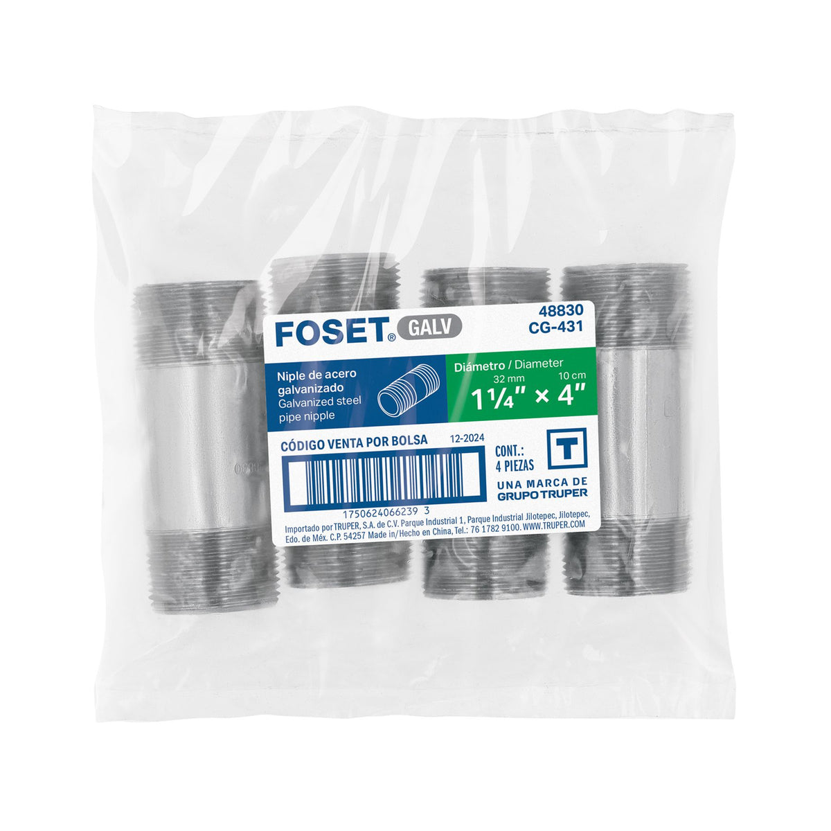 Niple Galvanizado 1"1/4 x 4" FOSET