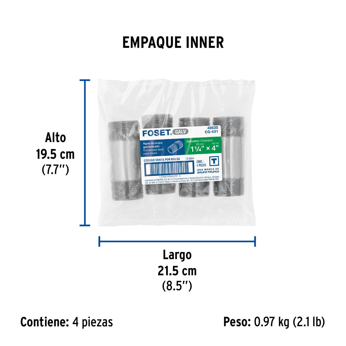 Niple Galvanizado 1"1/4 x 4" FOSET
