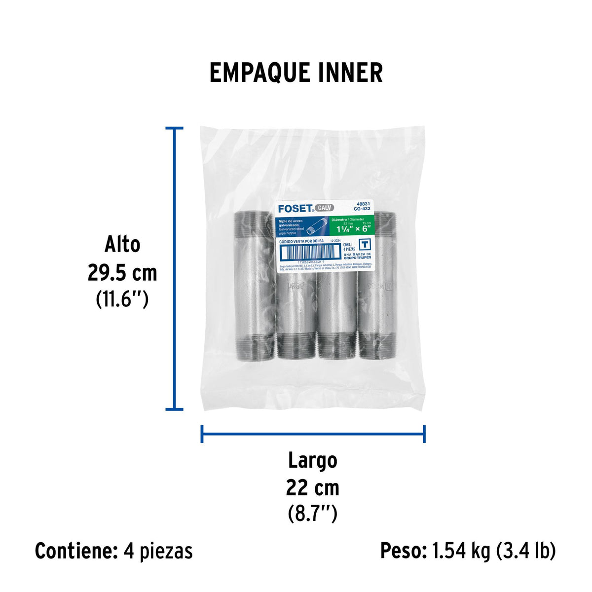 Niple Galvanizado 1"1/4 x 6" FOSET