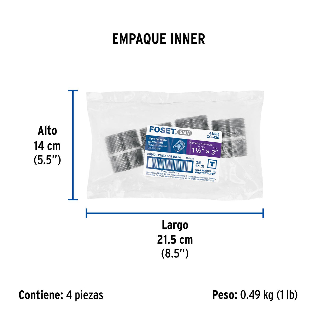 Niple Galvanizado 1"1/2 x 2" FOSET