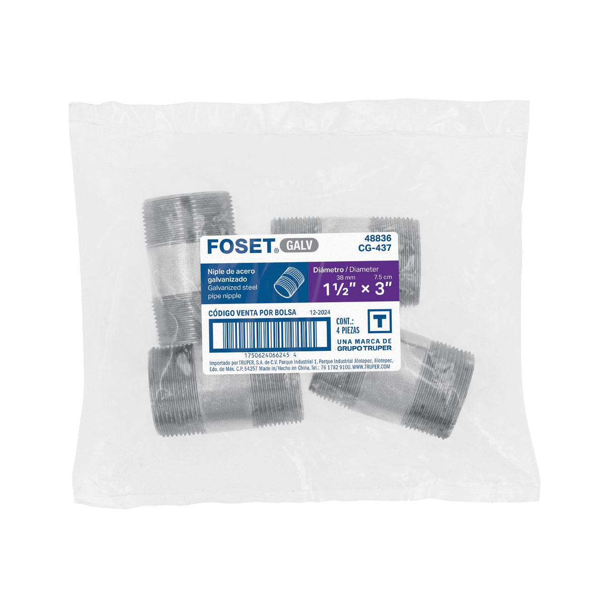 Niple Galvanizado 1"1/2 x 3" FOSET