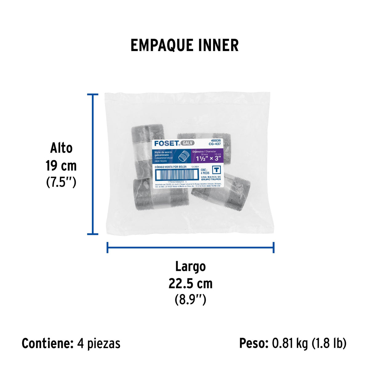 Niple Galvanizado 1"1/2 x 3" FOSET