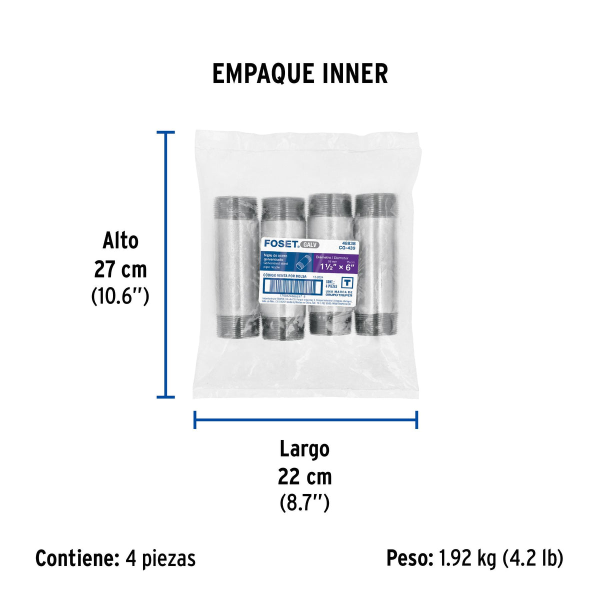 Niple Galvanizado 1"1/2 x 6" FOSET