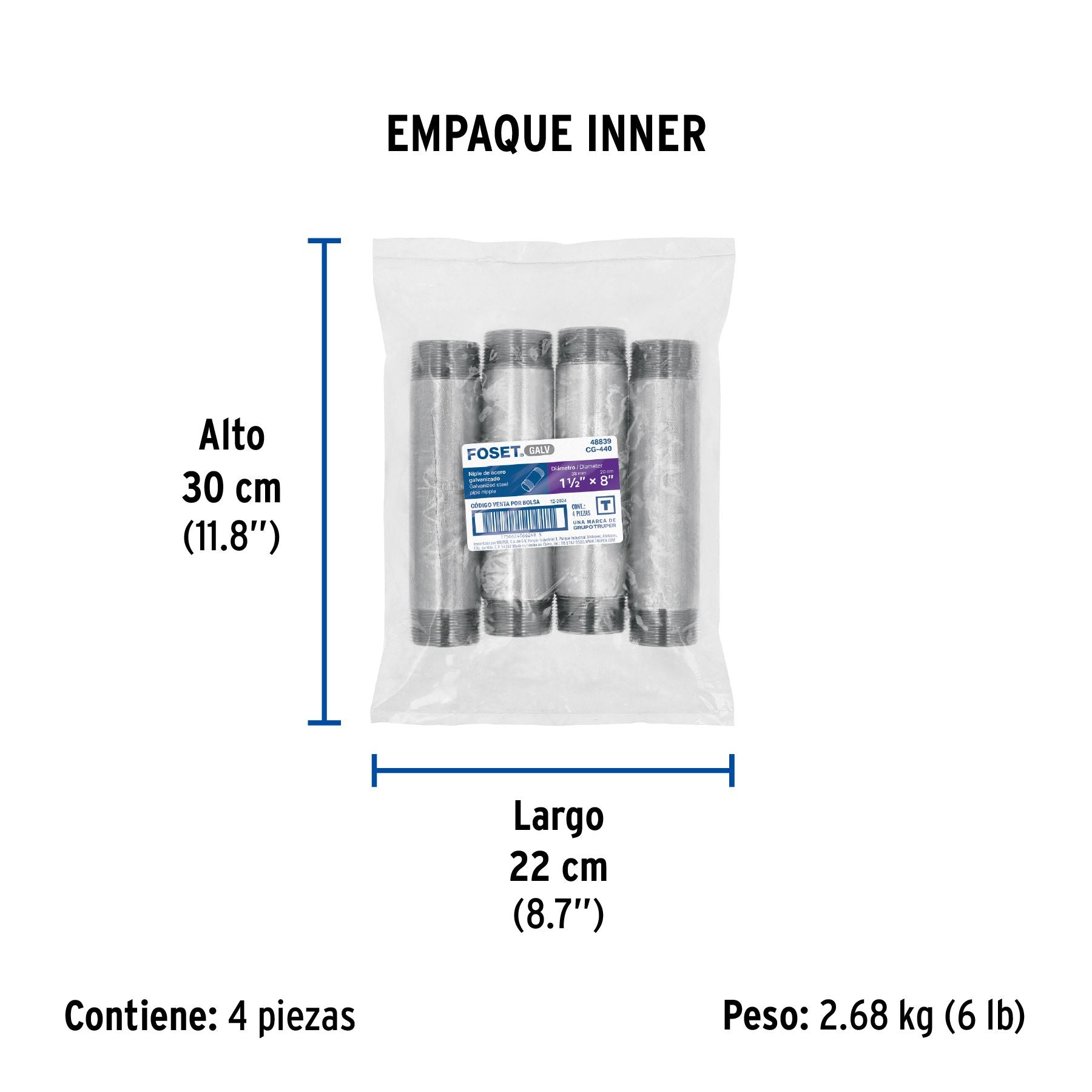 Niple Galvanizado 1"1/2 x 8" FOSET