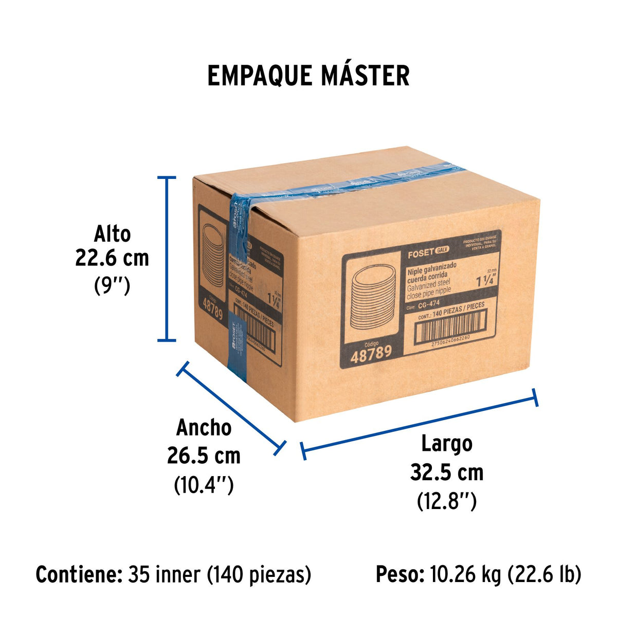 Niple Galvanizado 1"1/4 x Cuerda Corrida FOSET