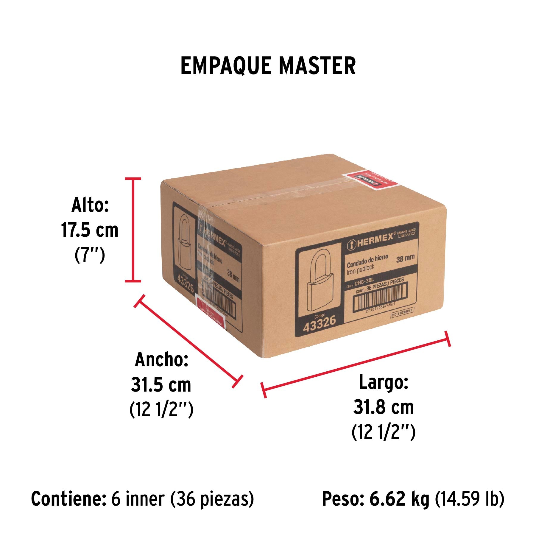 Candado de Hierro 38 mm Gancho Largo Blister Hermex