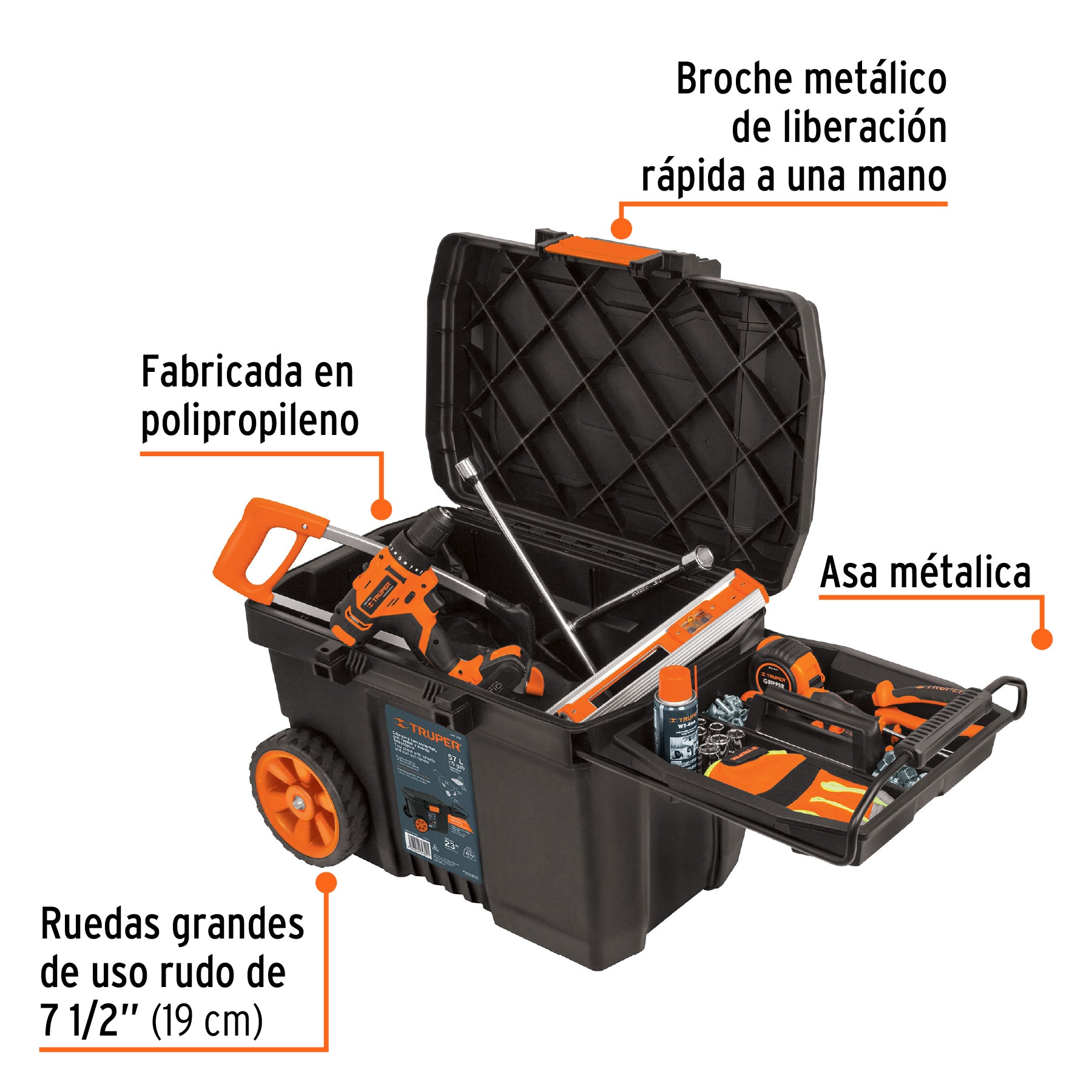 Caja Portaherramienta Plastica con Ruedas 23" Truper