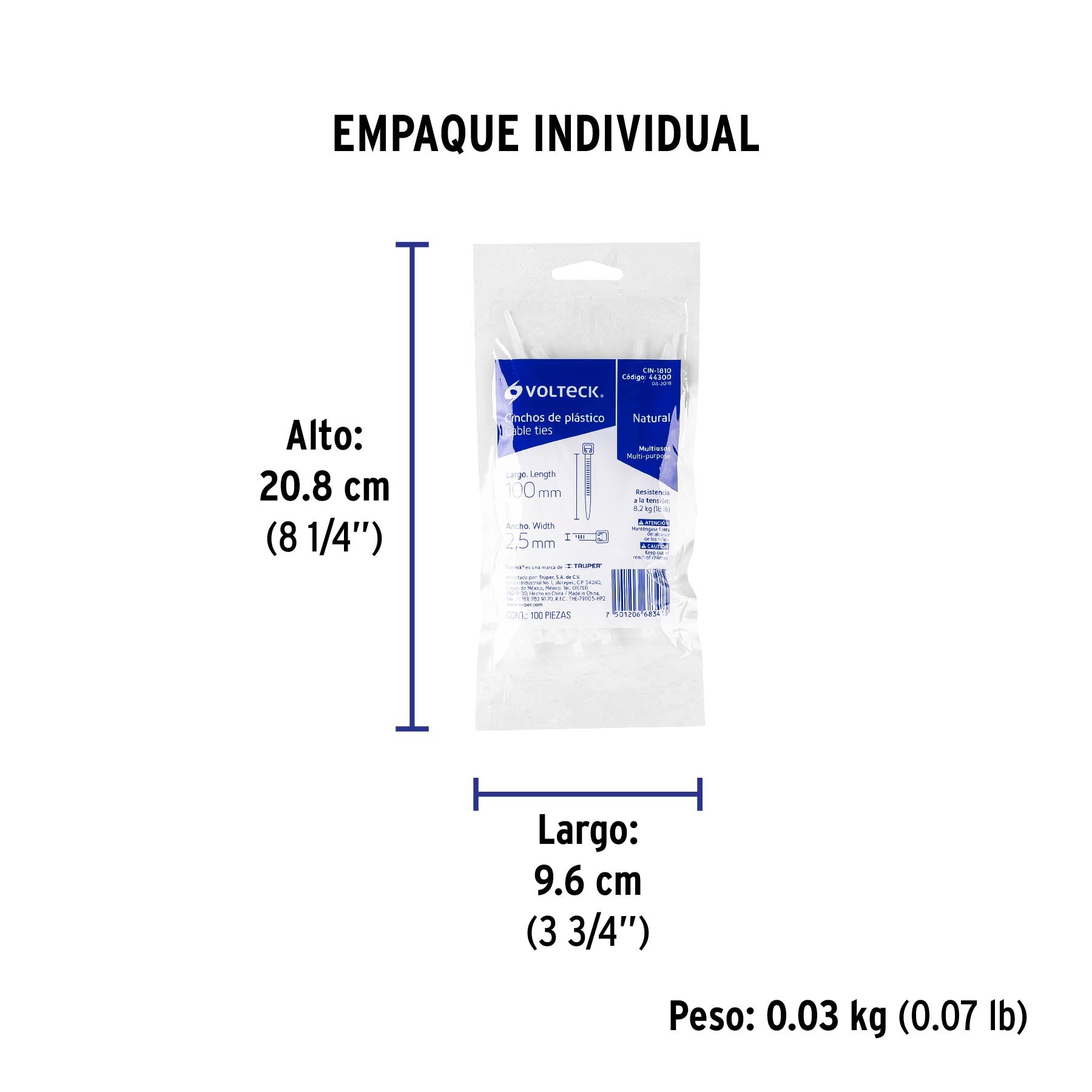 Cincho Plastico Transparente 10 cm x 2.5 mm por Pieza Volteck