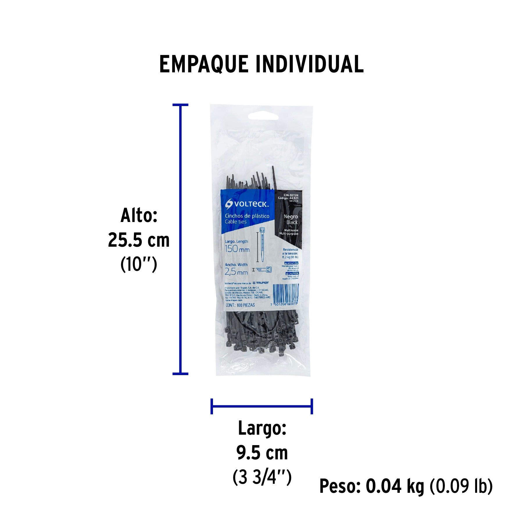 Cincho Plastico Negro 15 cm x 2.5 mm Bolsa 100 Piezas Volteck