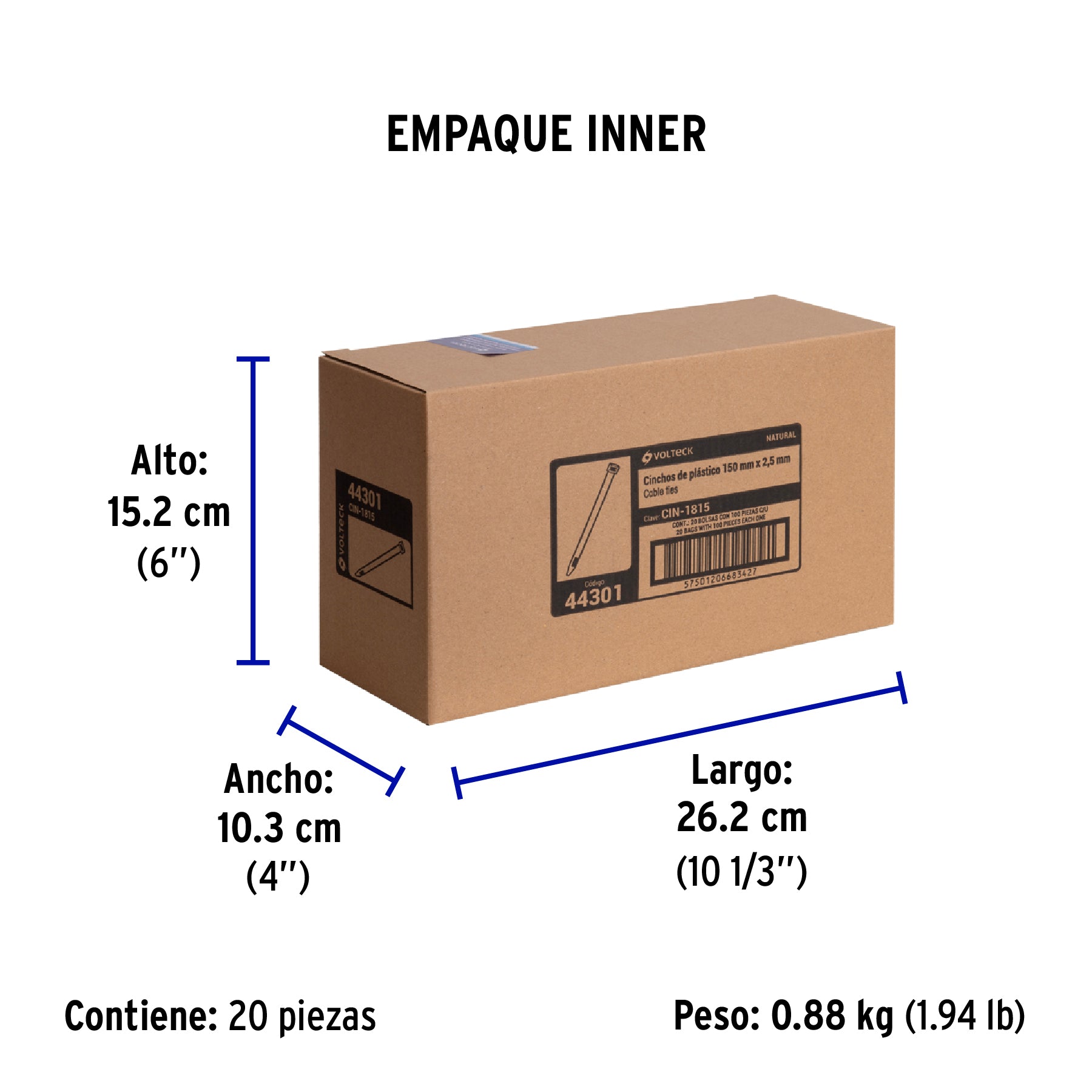 Cincho Plastico Transparente 15 cm x 2.5 mm Bolsa 100 Piezas Volteck