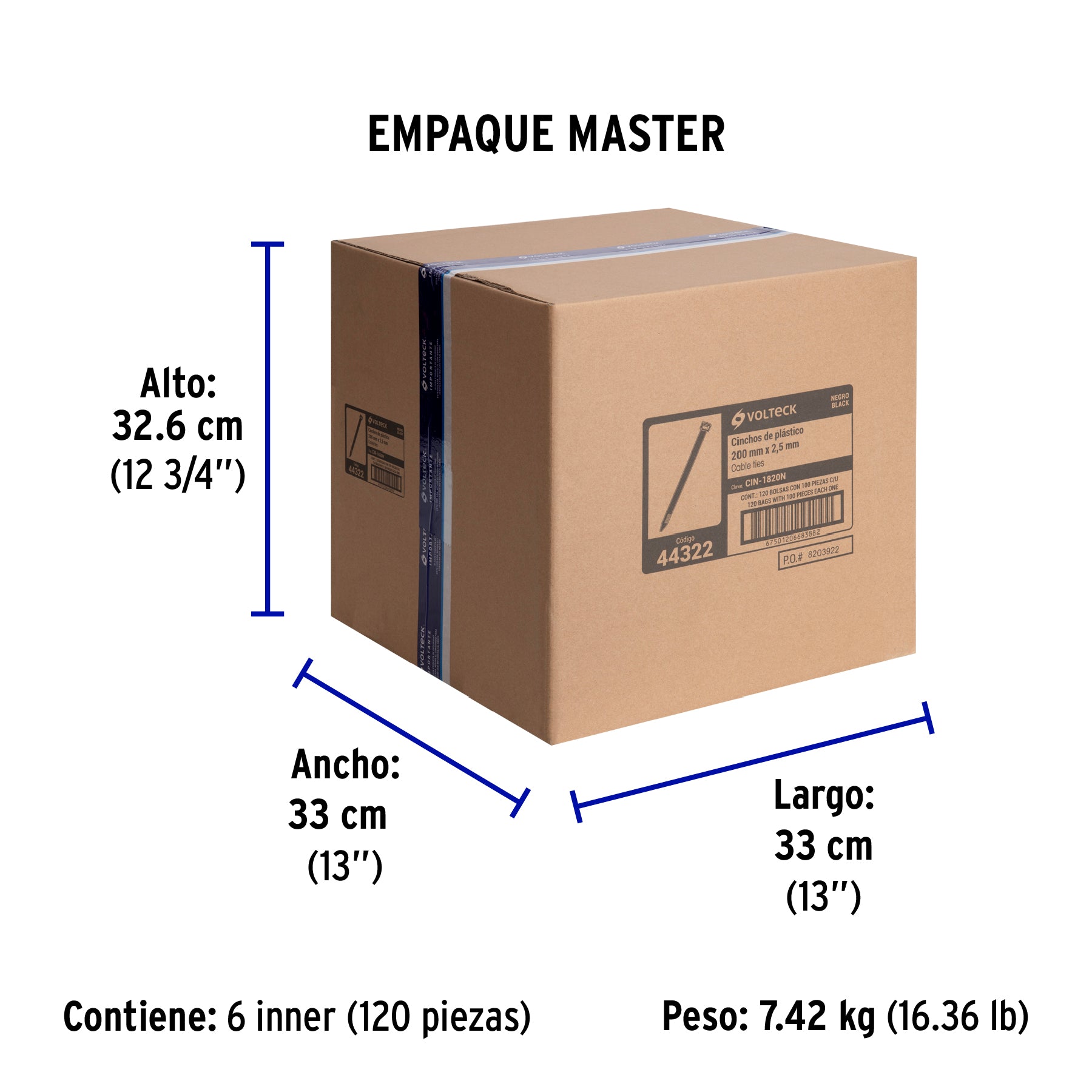 Cincho Plastico Negro 20 cm x 2.5 mm por Pieza Volteck