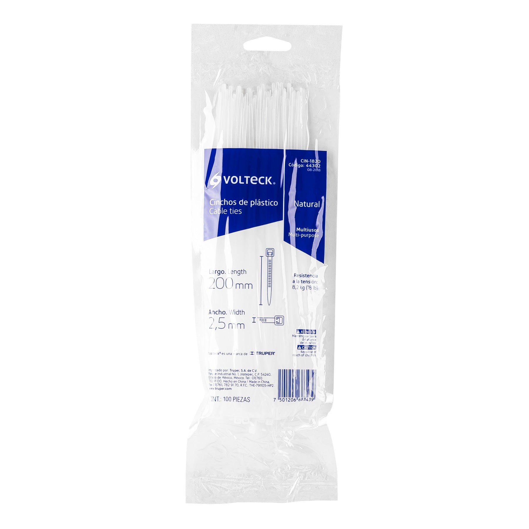 Cincho Plastico Transparente 20 cm x 2.5 mm Bolsa 100 Piezas Volteck