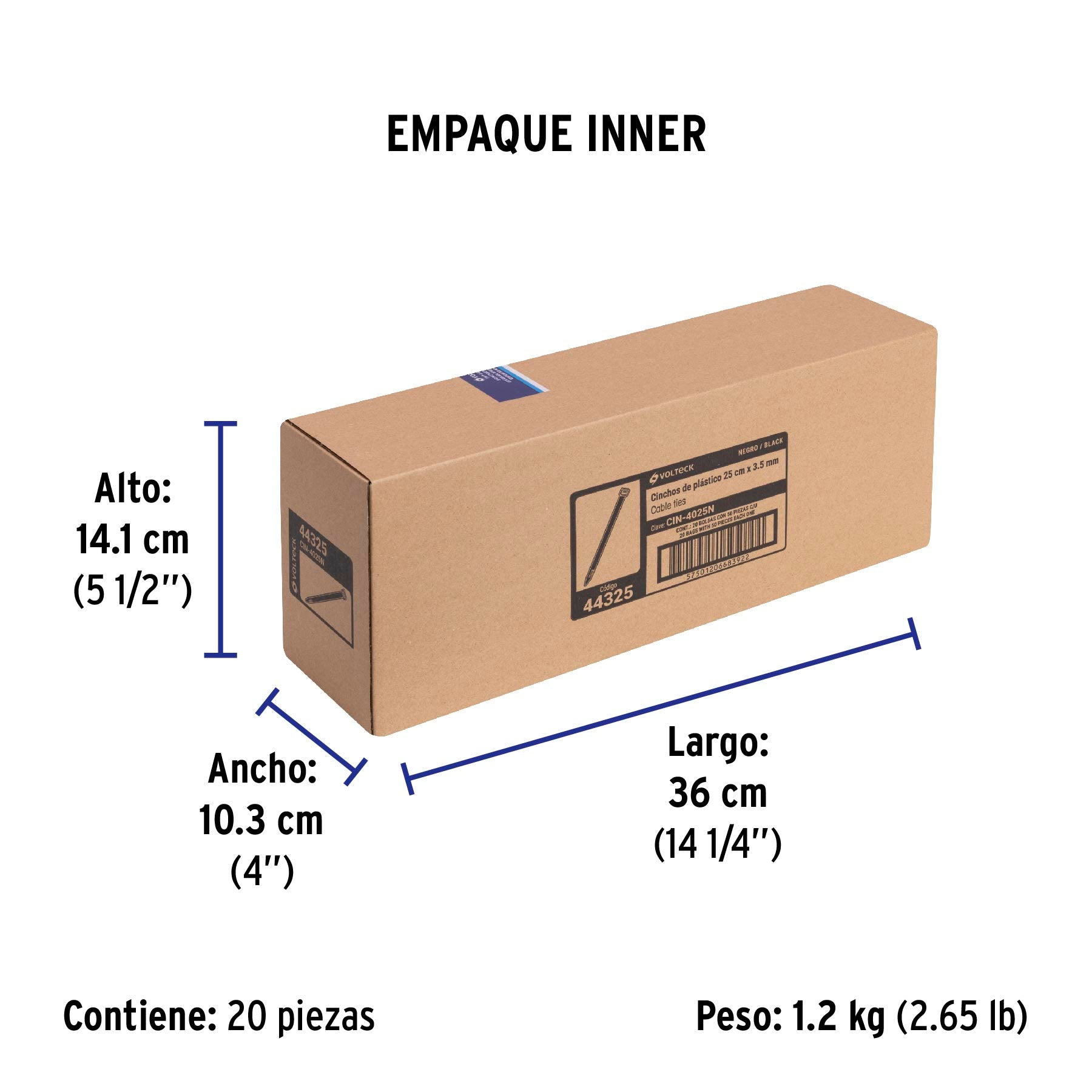 Cincho Plastico Negro 25 cm x 3.5 mm Bolsa 50 Piezas Volteck