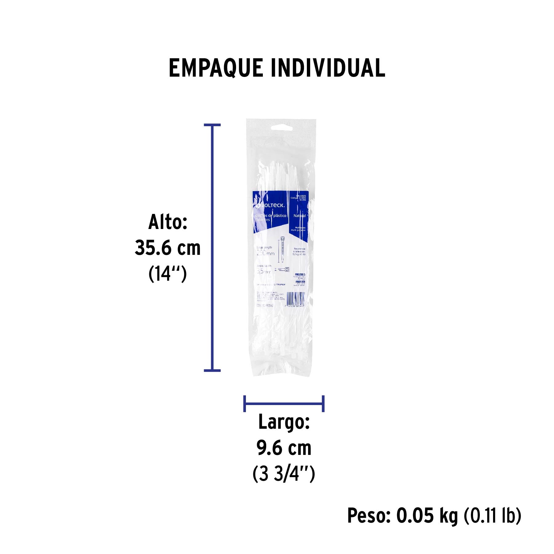 Cincho Plastico Transparente 25 cm x 3.5 mm Bolsa 50 Piezas Volteck