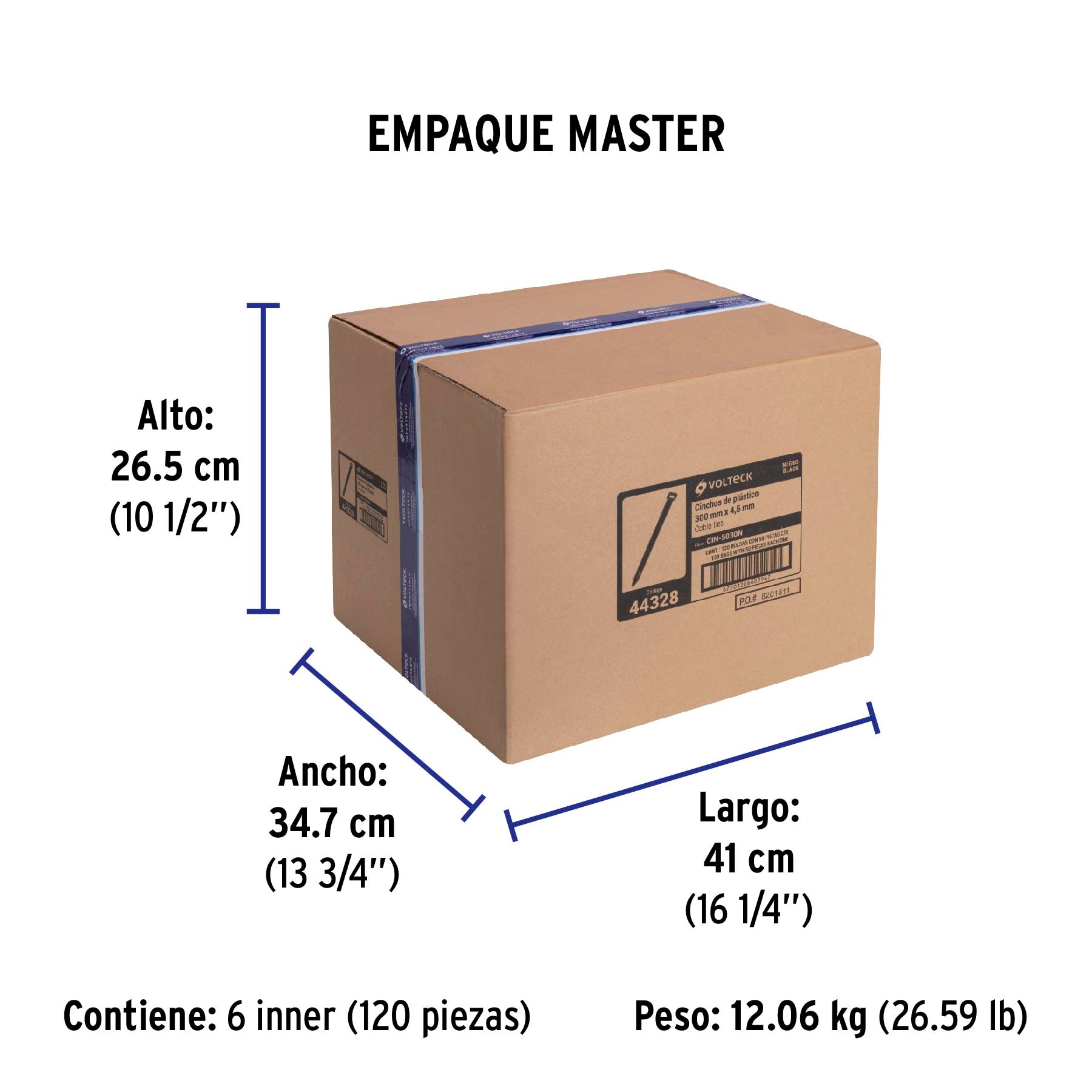 Cincho Plastico Negro 30 cm x 4.5 mm Bolsa 50 Piezas Volteck