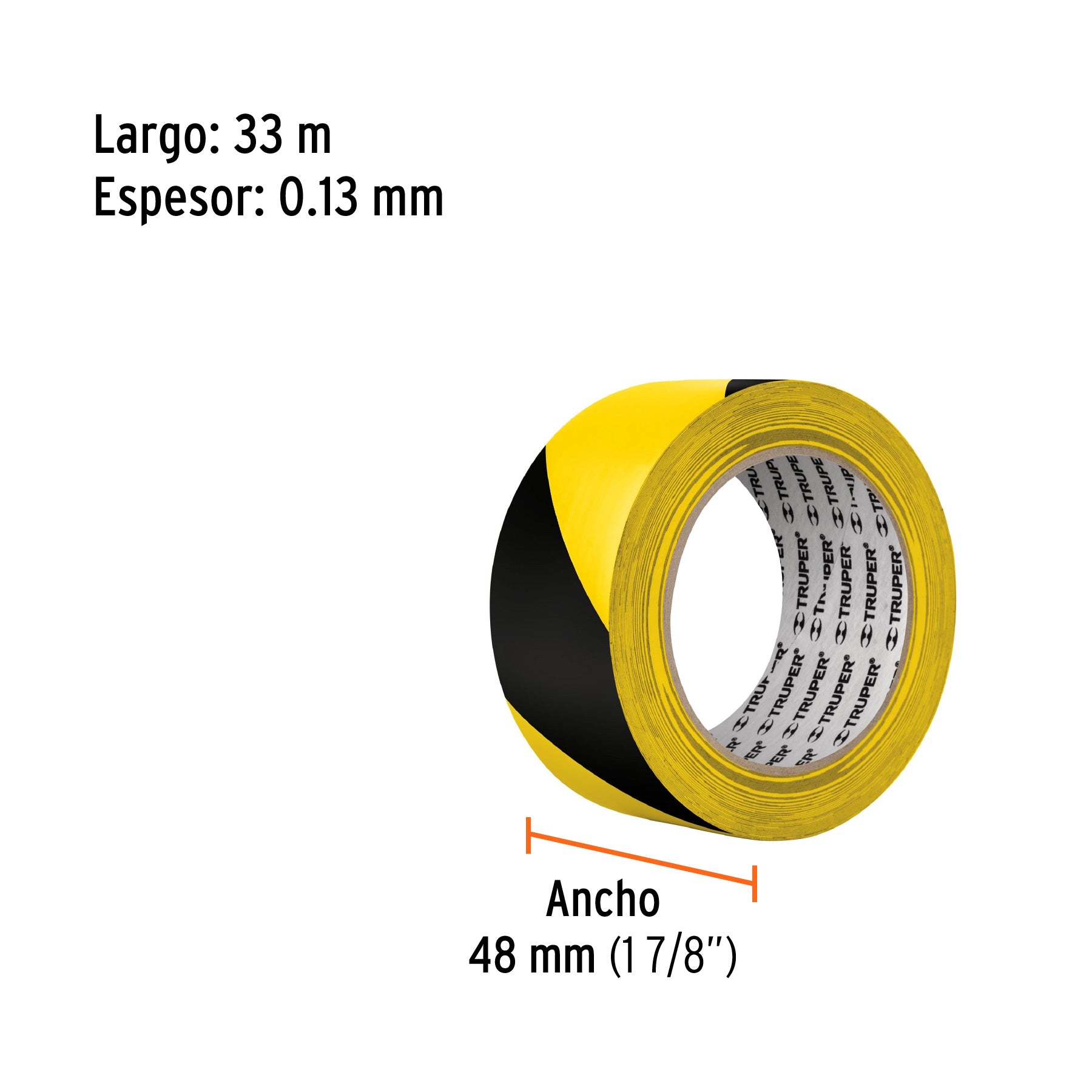 Cinta Adhesiva de Señalizacion Amarilla/Negro 48 mm x 33 mts Truper