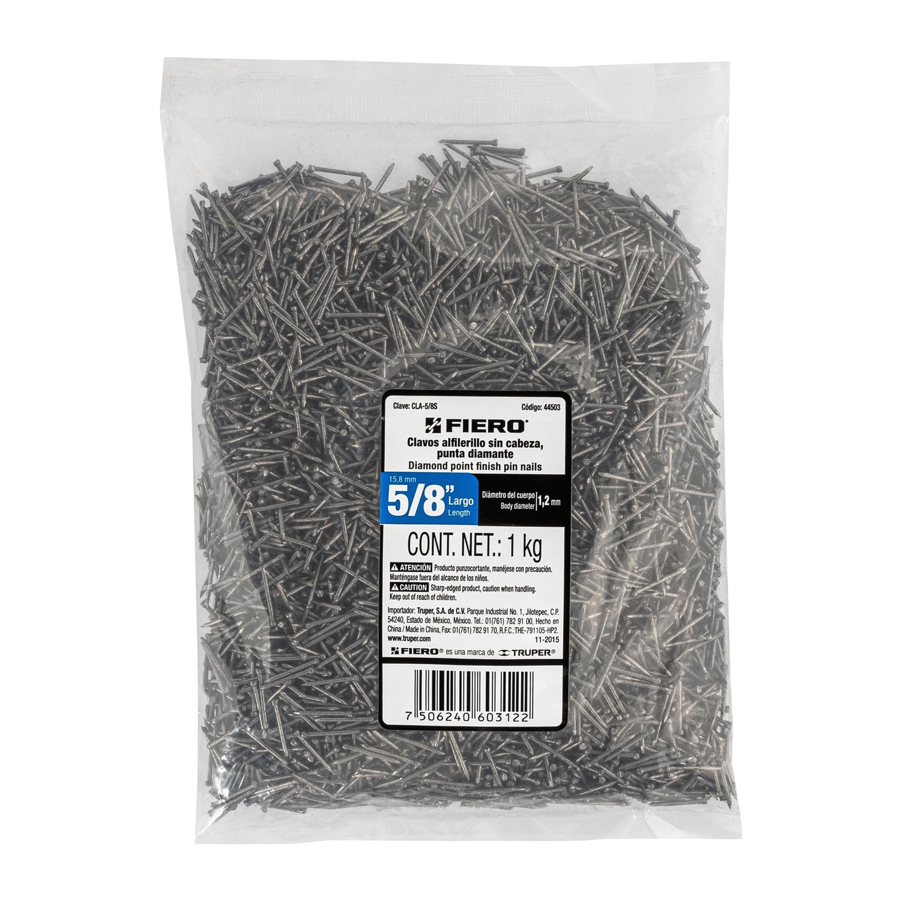 Clavo sin Cabeza Alfilerillo 5/8" (16 mm) Fiero Bolsa 1 Kg