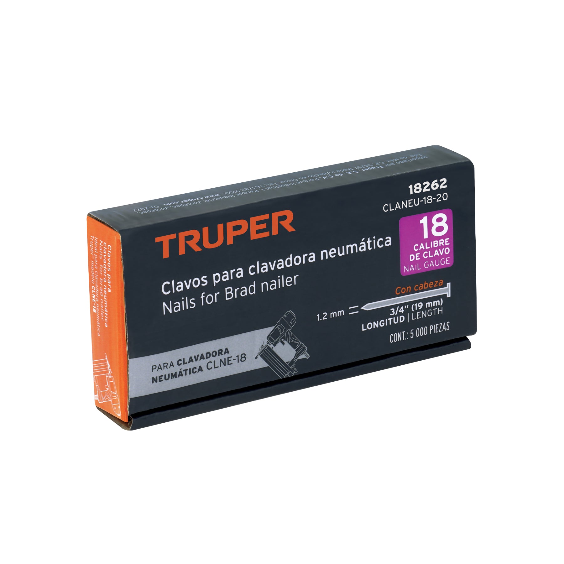 Clavos Clavadora Neumatica Calibre 18 Caja con 5,000 Truper 3/4" (20 mm)