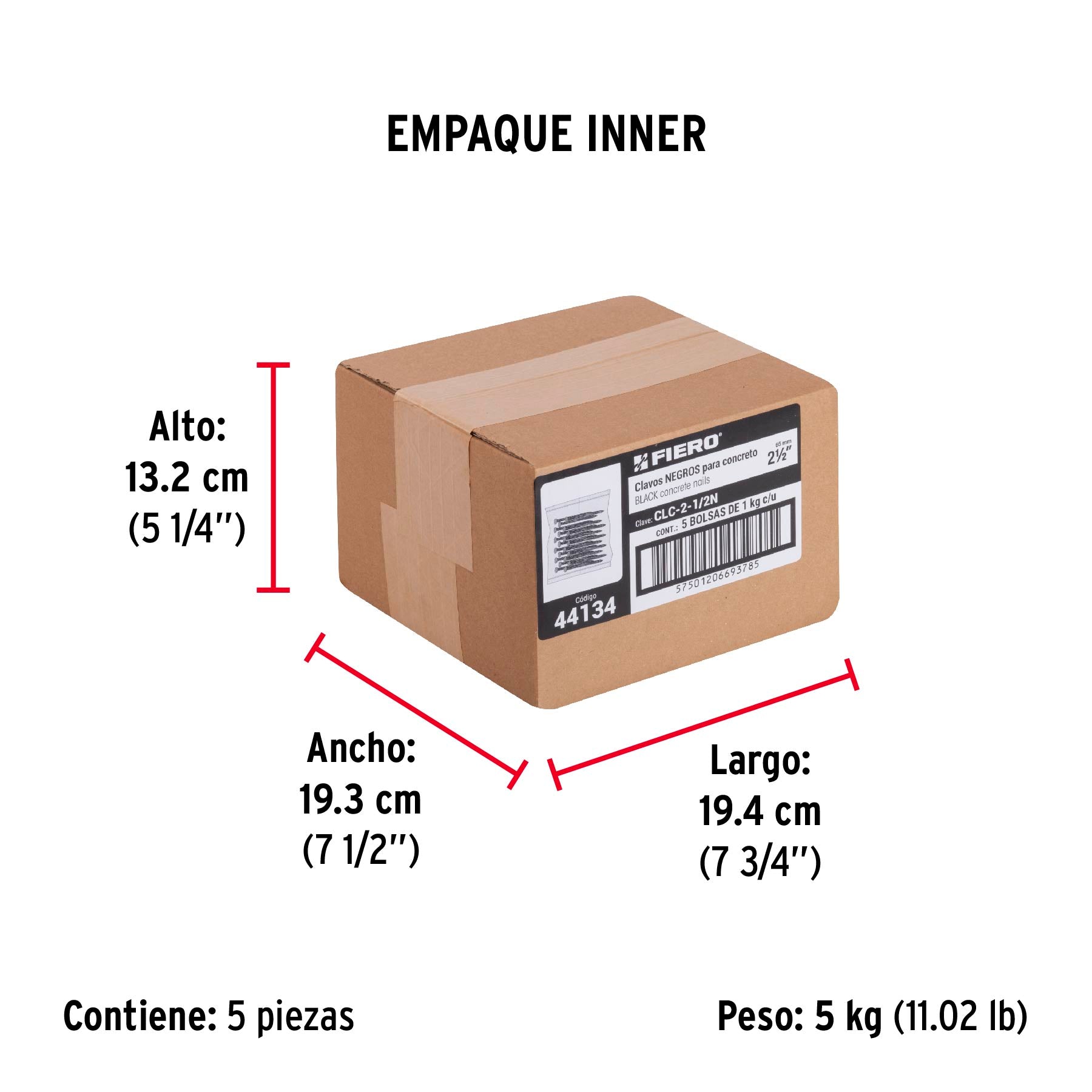 Clavo Negro para Concreto 2"1/2 (64 mm) Fiero Bolsa 1 Kg
