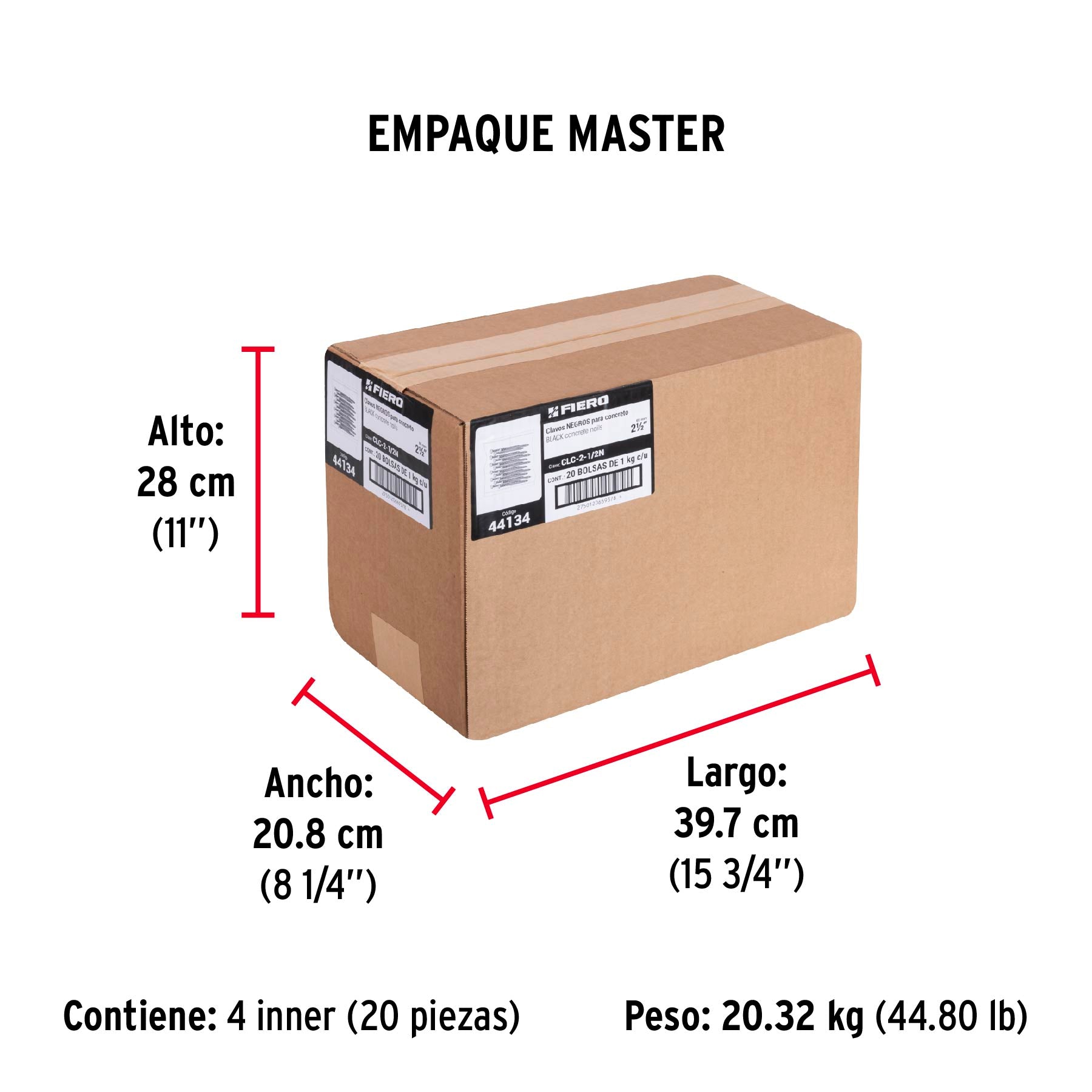 Clavo Negro para Concreto 2"1/2 (64 mm) Fiero Bolsa 1 Kg