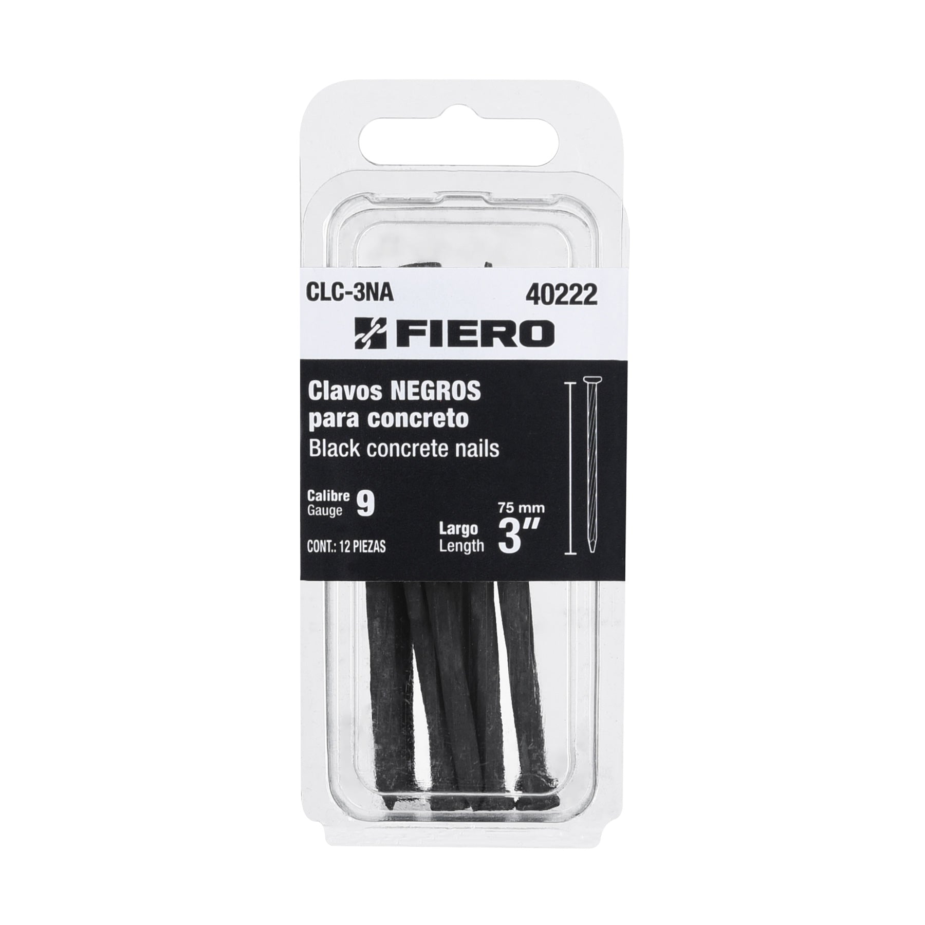Clavo Negro para Concreto 3" (75 mm) Fiero Blister 12 Piezas