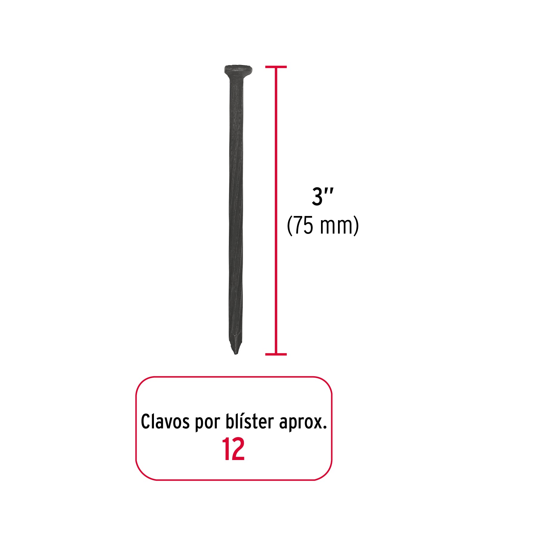 Clavo Negro para Concreto 3" (75 mm) Fiero Blister 12 Piezas