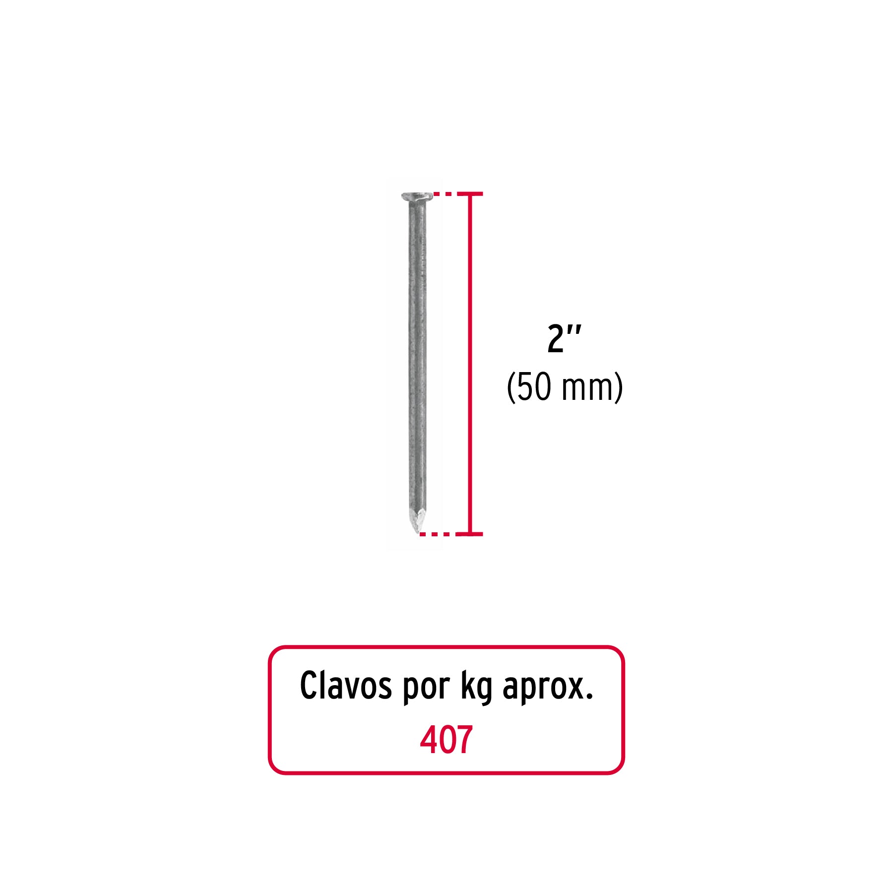 Clavo con Cabeza Standard 2" Fiero Bolsa 1 Kg